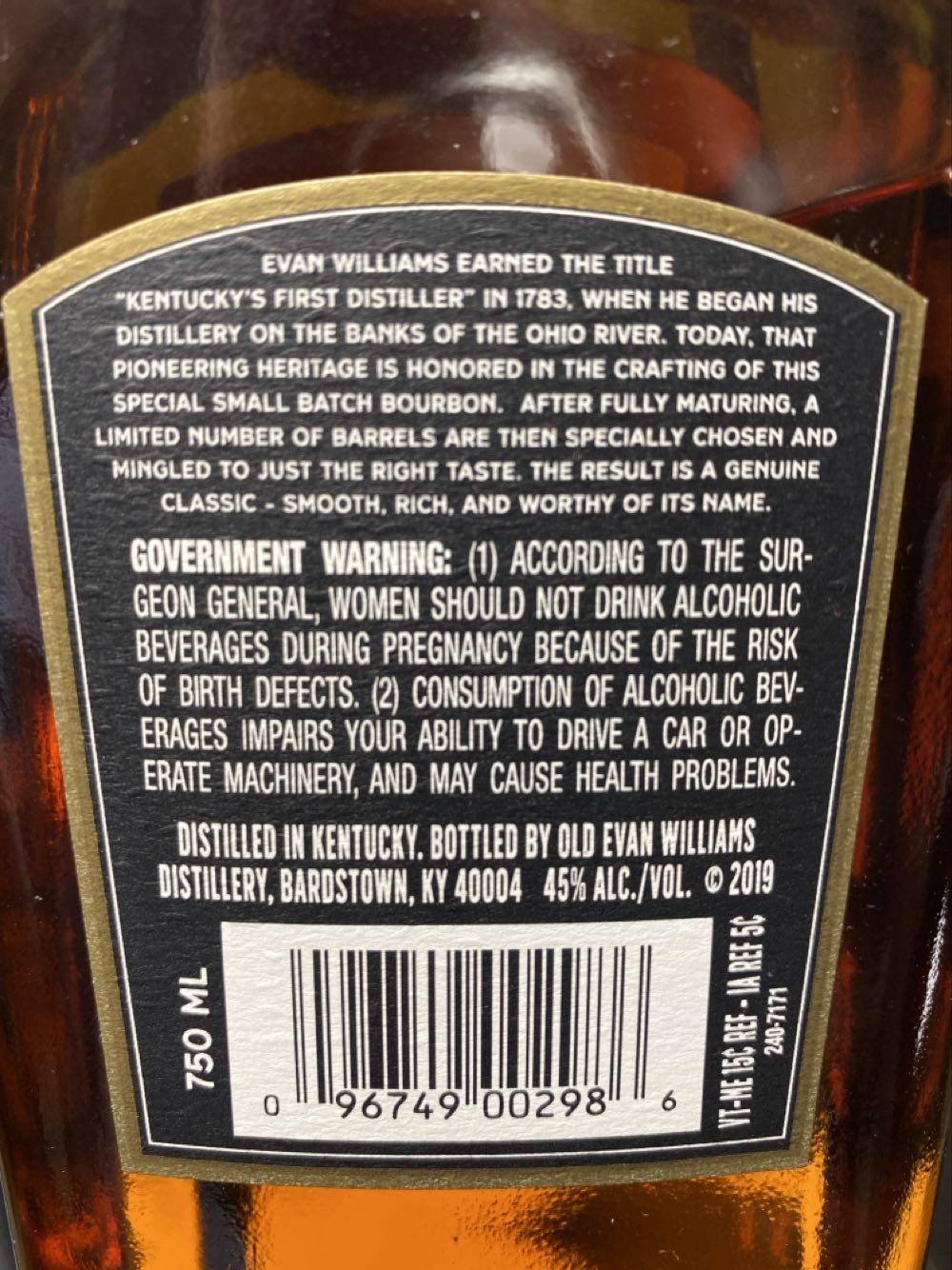 Evan Williams 1783 Kentucky Straight Bourbon Whiskey  alcohol collectible - Main Image 2