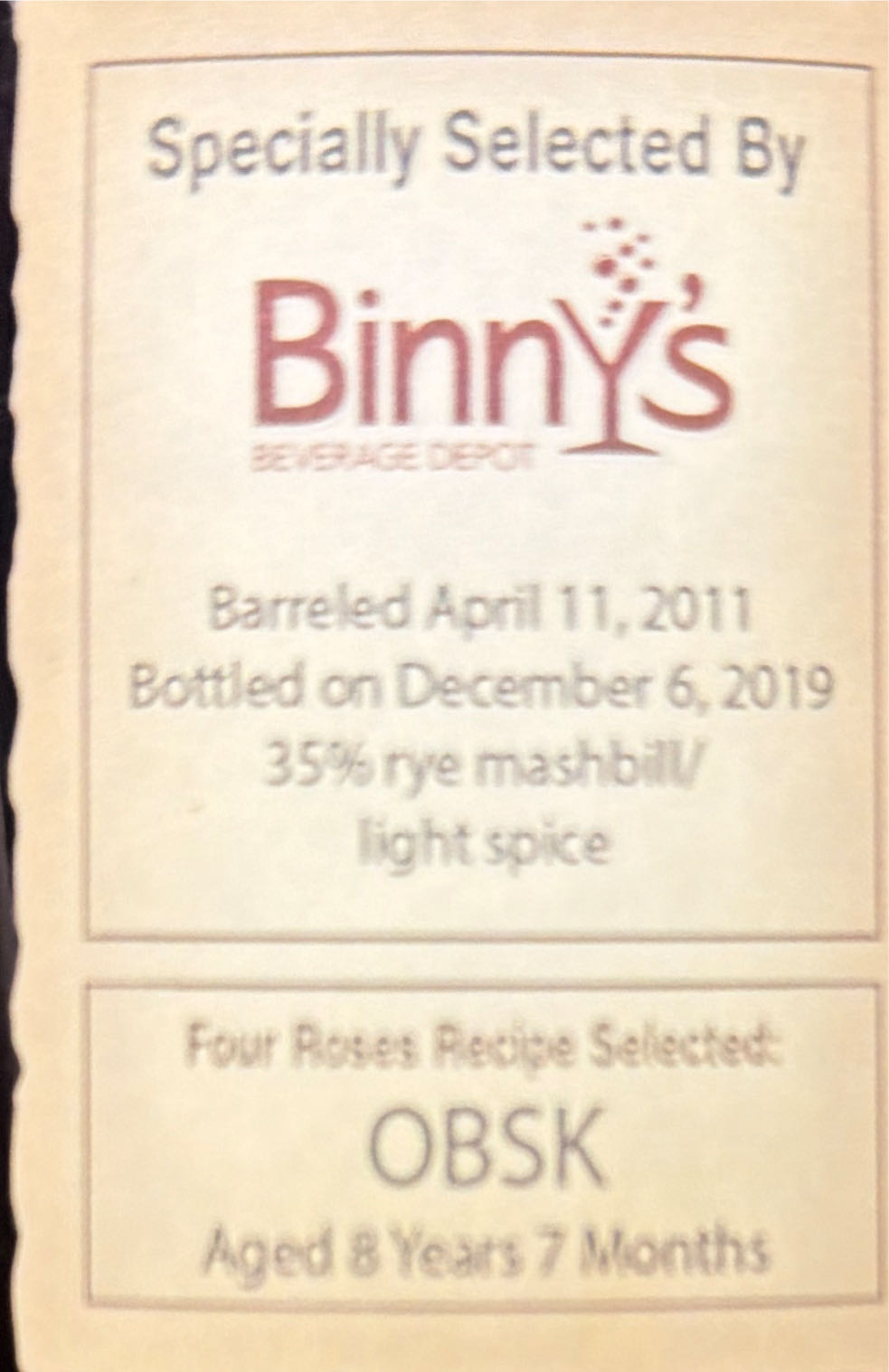 Four Roses OBSK Single Barrel Barrel Strength  alcohol collectible - Main Image 2