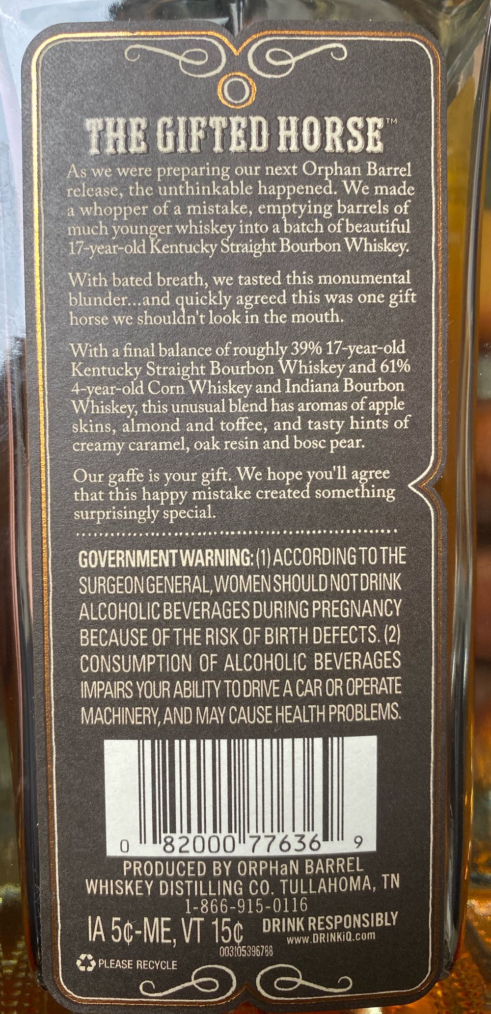 Gifted Horse American Whiskey - Orphan Barrell Whiskey Distilling Co. alcohol collectible - Main Image 3