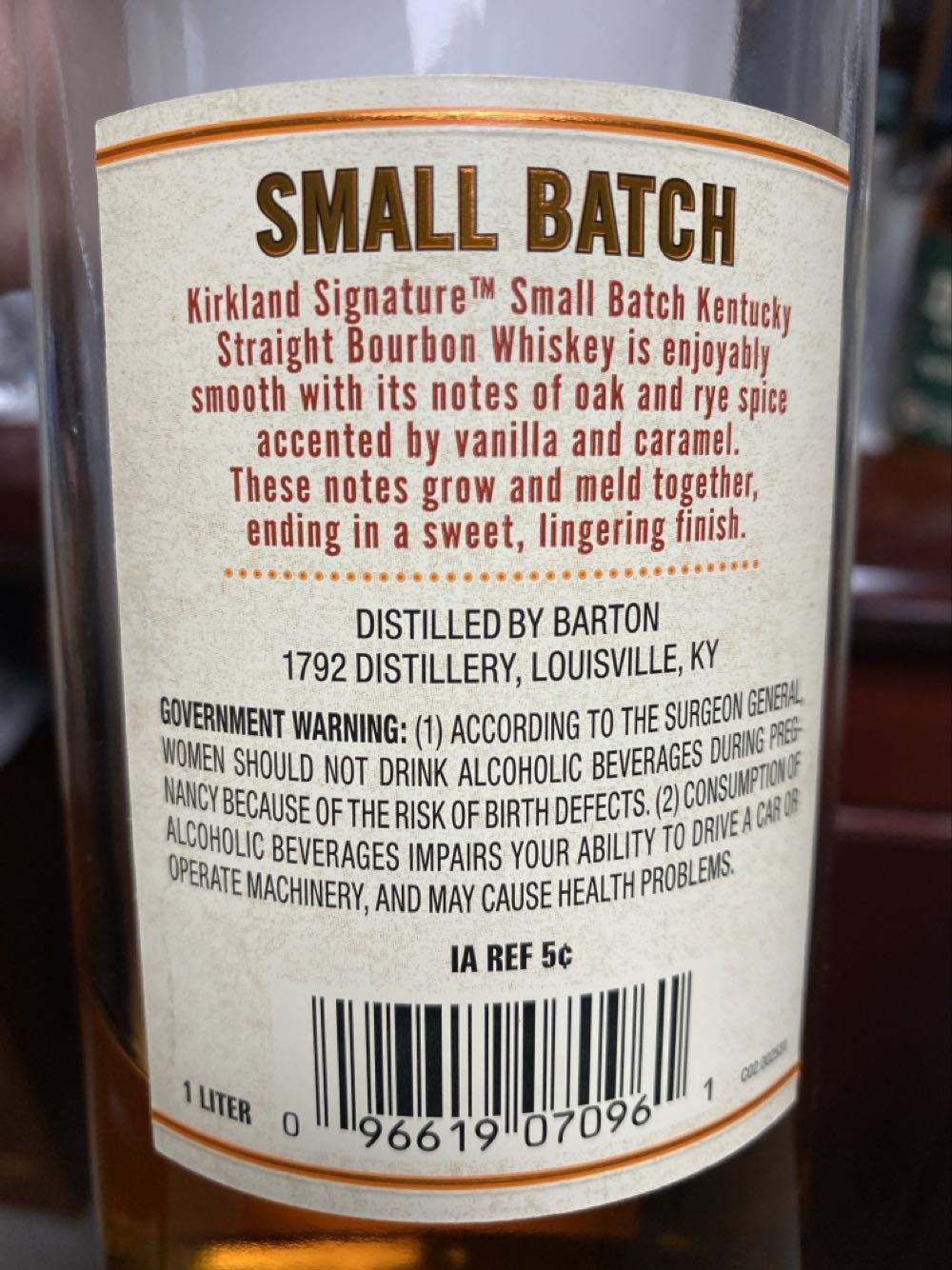 X-Kirkland Signature Small Batch - Barton 1792 Distillery (1 L) alcohol collectible - Main Image 2