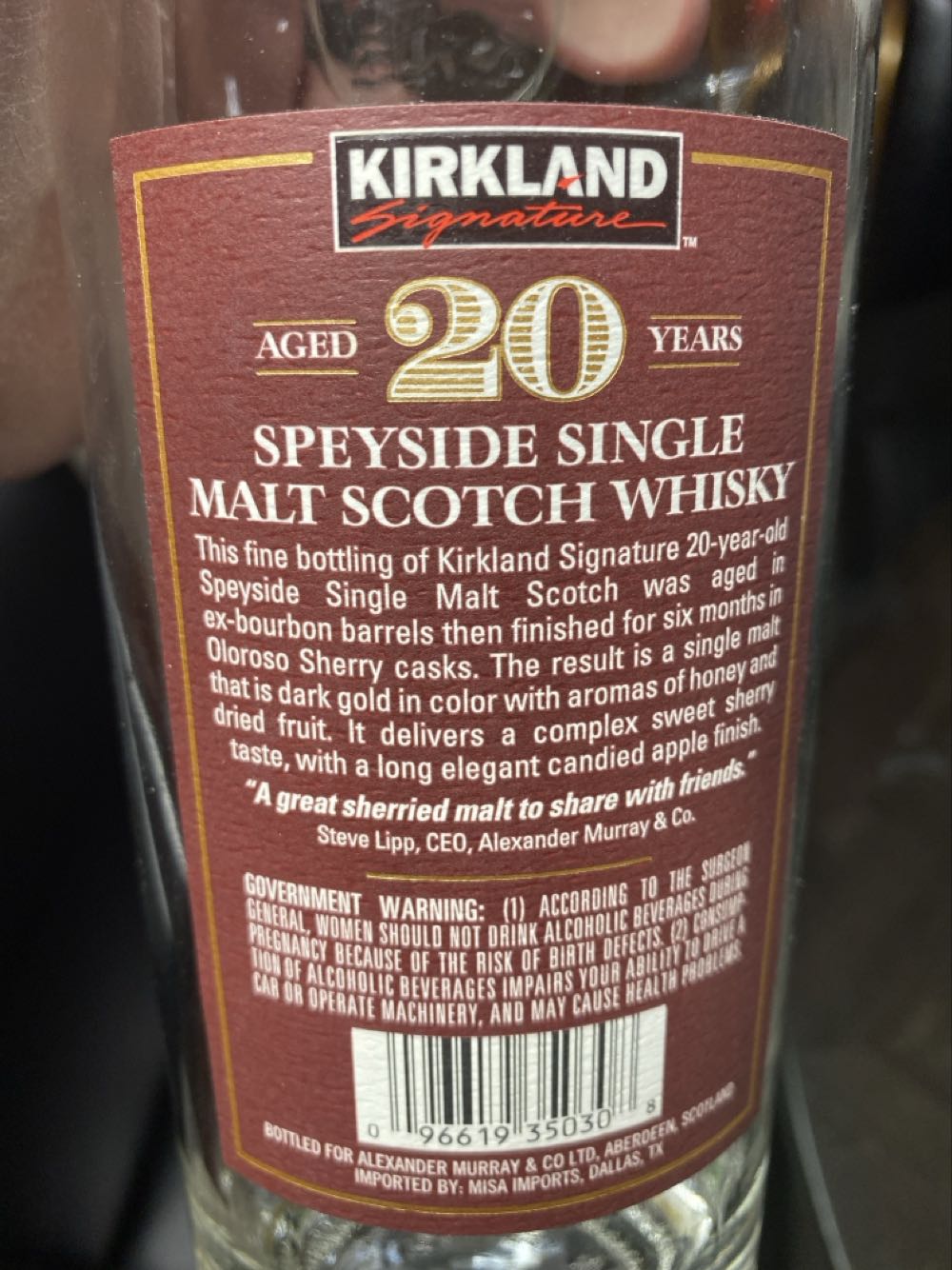 X-Kirkland Speyside Single Malt 20 Yr Scotch Whisky alcohol collectible - Main Image 2