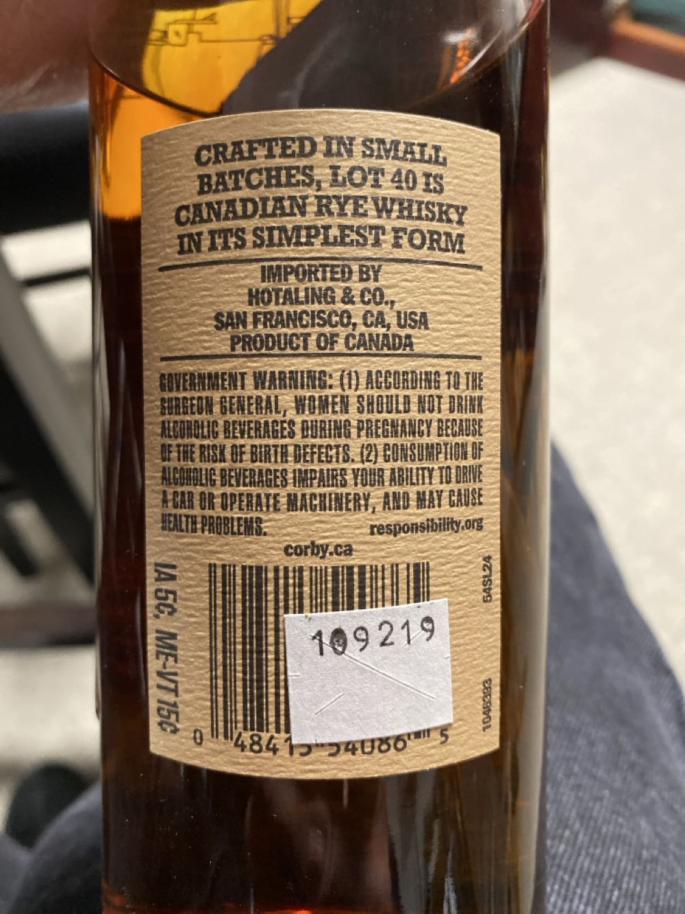Lot 40 Cask Strength Canadian Rye Whiskey  alcohol collectible - Main Image 3