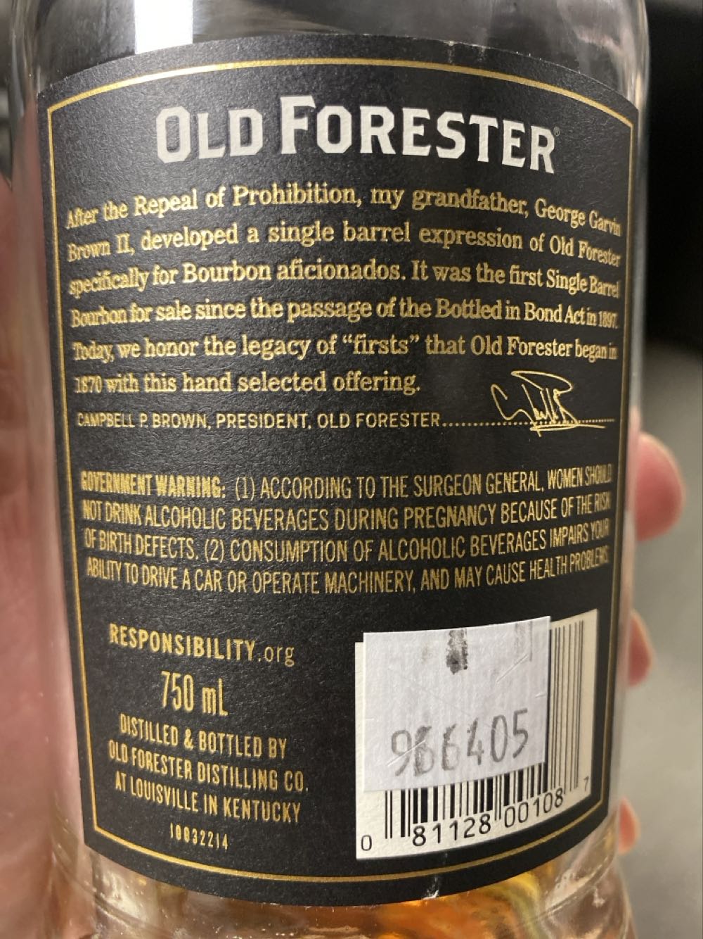 X-Old Forester Single Barrel Binny’s No. 3 - Old Forester Distilling Company alcohol collectible - Main Image 2