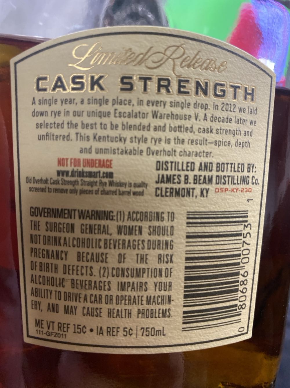 Old Overholt Rye Bottled In Bond - James B Beam Distilling Co alcohol collectible - Main Image 2