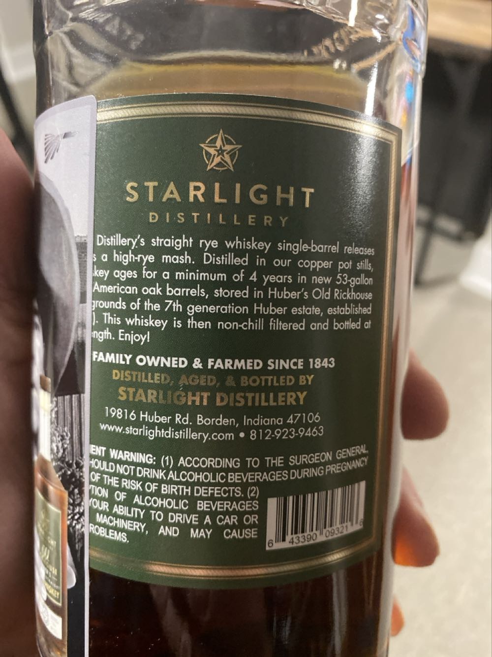 Starlight Single Barrel Huber’s Indiana Straight Rye Whiskey  alcohol collectible - Main Image 3