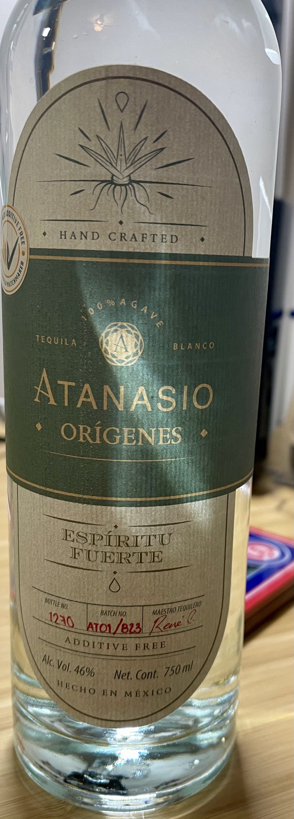 Atanasio Origenes Espiritu Fuerte Blanco - NOM 1599 (750 mL) alcohol collectible [Barcode 7503035572014] - Main Image 2