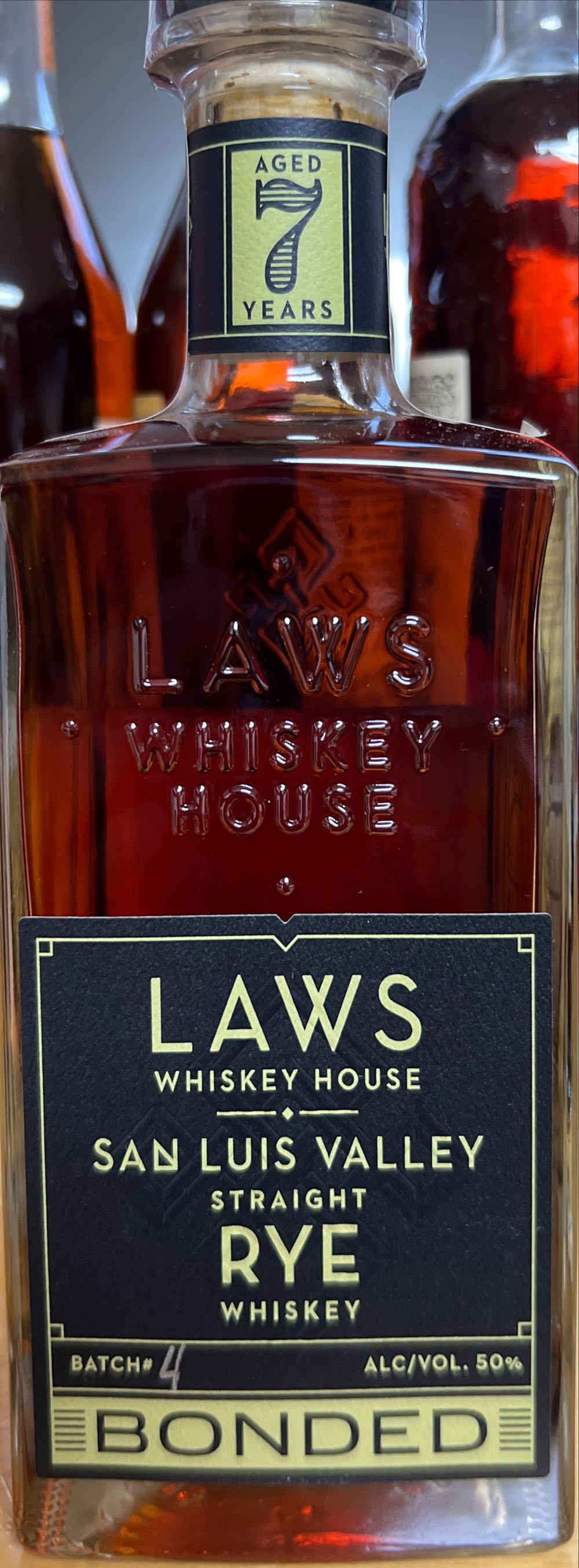 Laws San Luis Valley Straight Rye Whiskey 750ml Bonded House Bottled In Bond Year  (750 mL) alcohol collectible [Barcode 856933005724] - Main Image 1