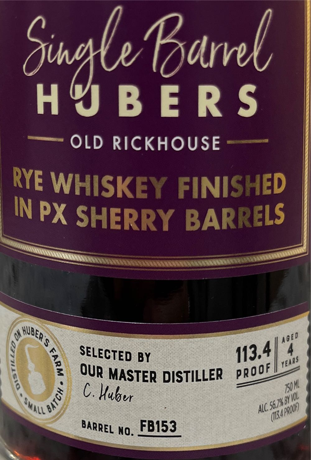Hubers’ Single Barrel Rye - Starlight Distillery (750 mL) alcohol collectible [Barcode 643390091212] - Main Image 2