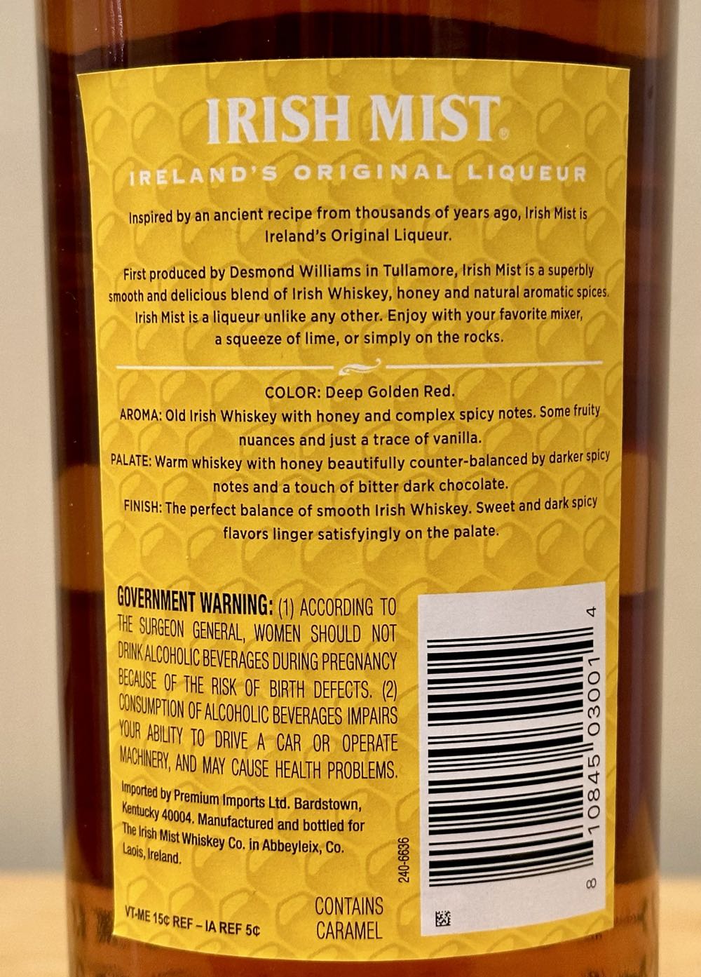Irish Mist Honey Liqueur - Irish Mist Whiskey Co. Abbeyleix, Laois, Ireland (750 mL) alcohol collectible [Barcode 810845030014] - Main Image 2