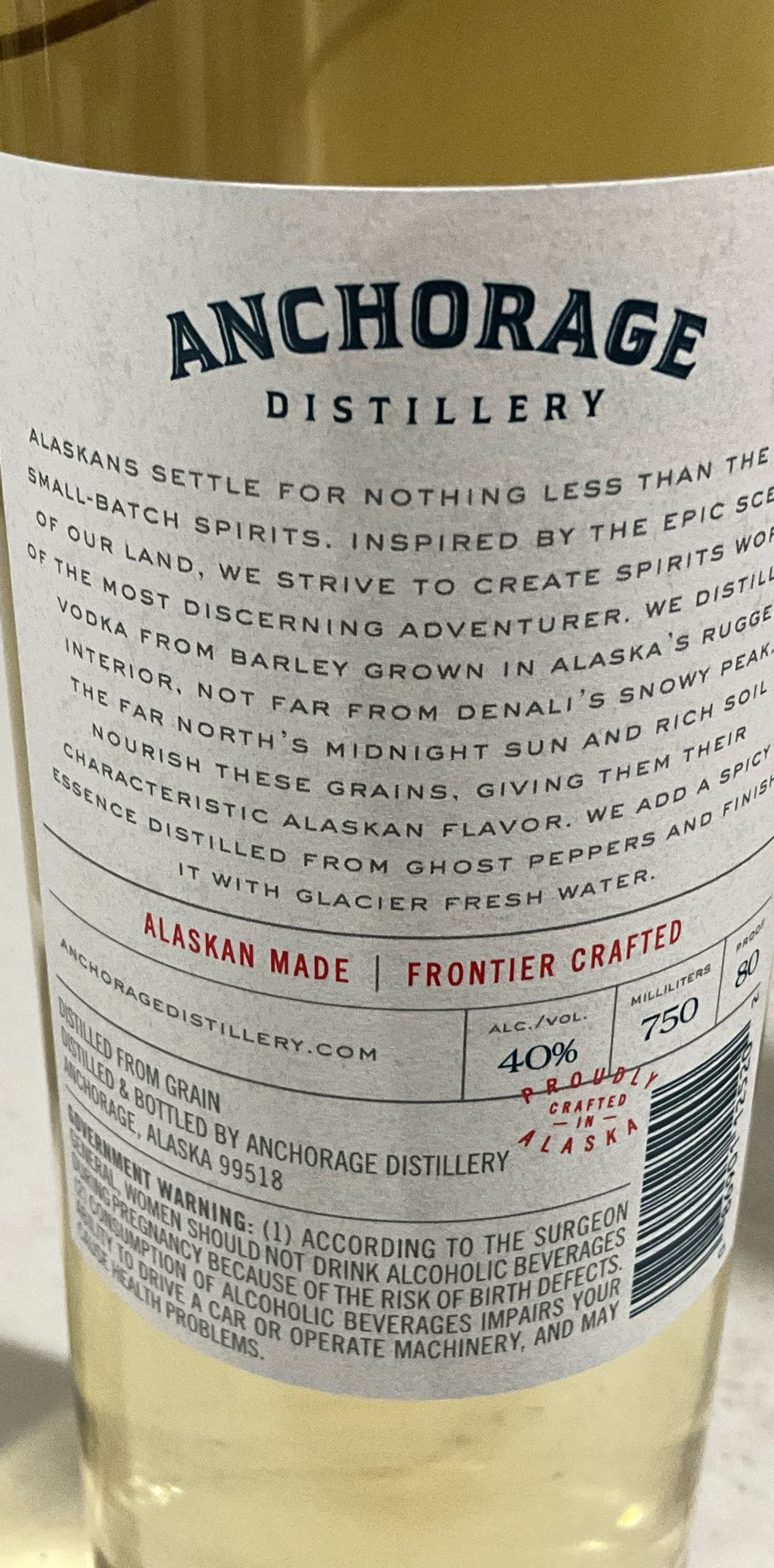 Anchorage Ghost Pepper Flavored Vodka - Alaska USA - Anchorage Distillery (750 mL) alcohol collectible [Barcode 086901125202] - Main Image 2