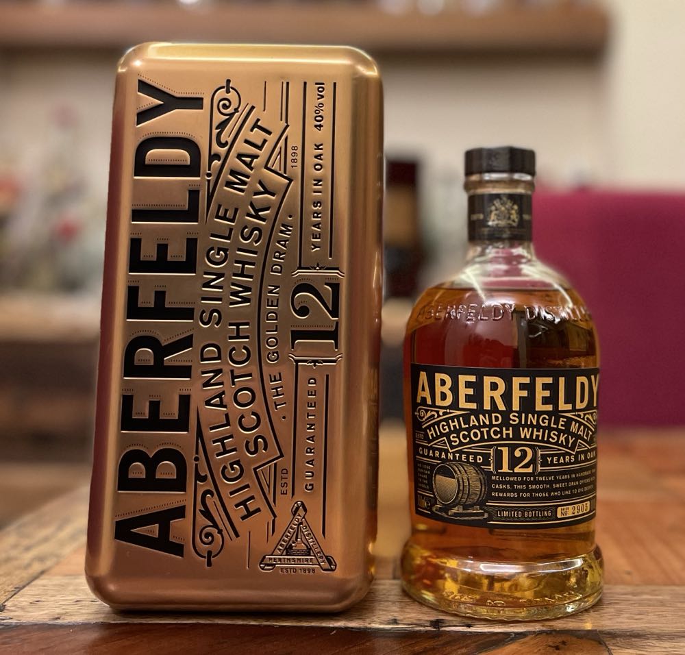 ABERFELDY 12y Golden Dram Highland Single Malt Scotch Whisky - The Aberfeldy Distillery (750 mL) alcohol collectible [Barcode 7640171030548] - Main Image 2