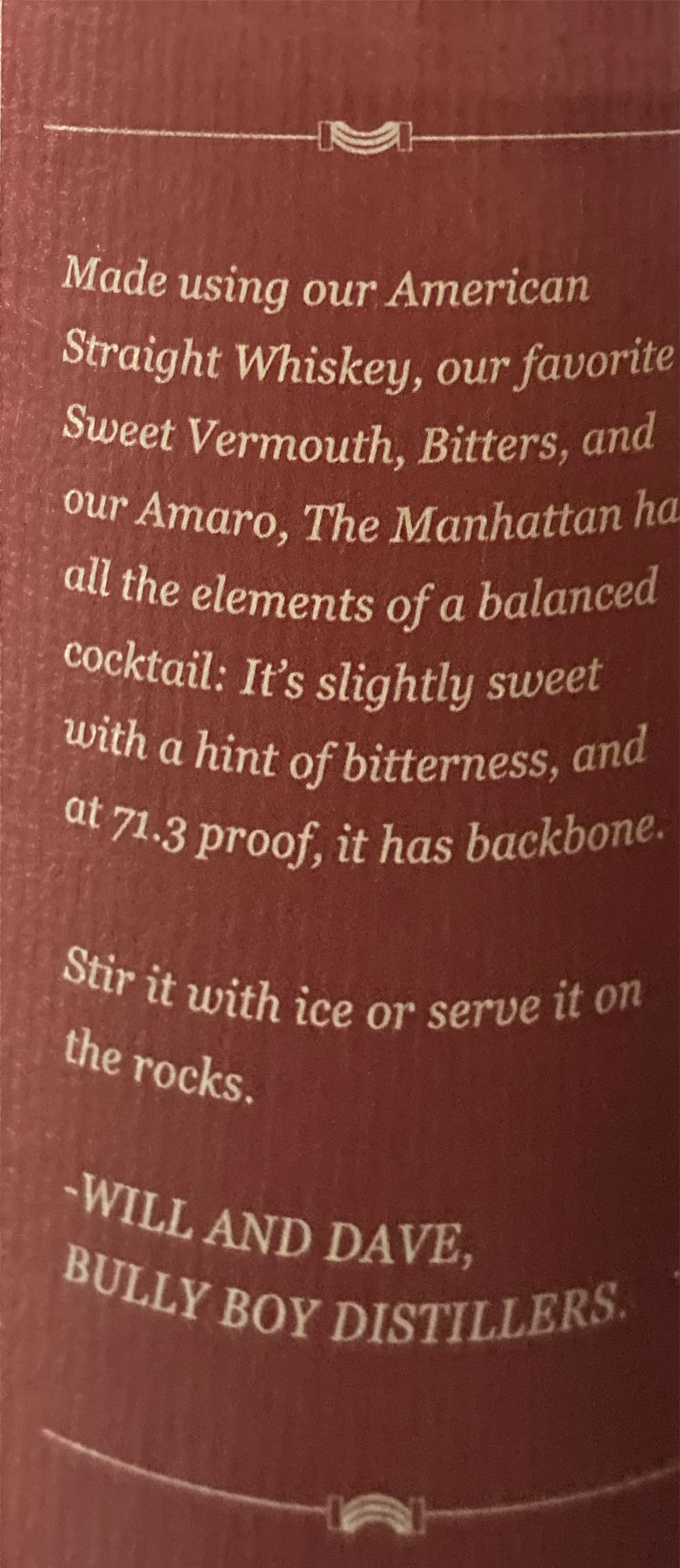 Bully Boy Manhattan 750ml Monthly Specials Book - Bully Boy Distillers (750 mL) alcohol collectible [Barcode 852444003792] - Main Image 2