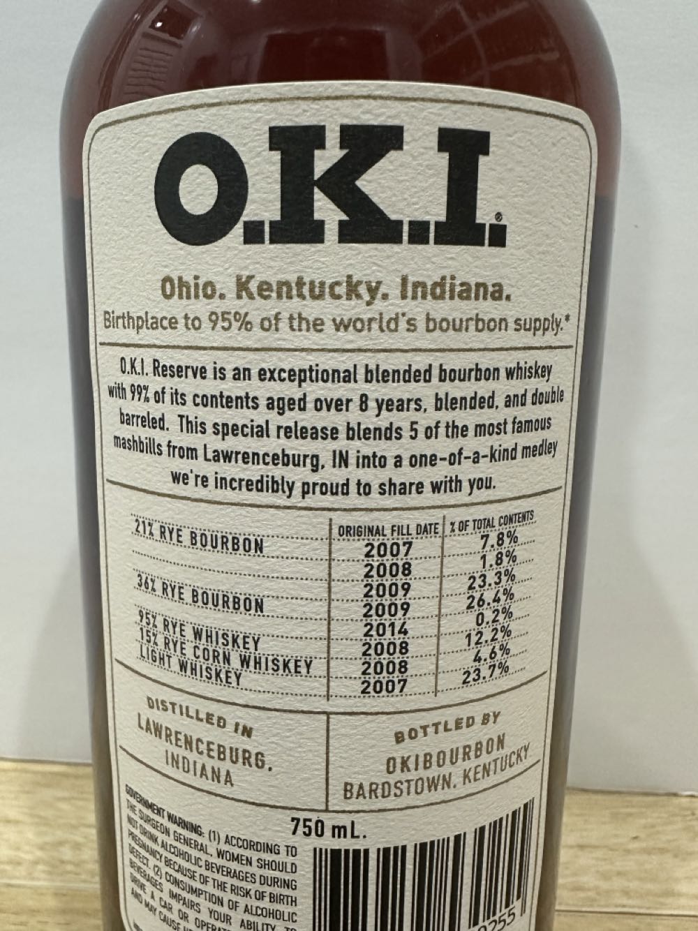O.K.I. Reserve Batch 01 - O.K.I. Bourbon (750 mL) alcohol collectible [Barcode 685757530255] - Main Image 3