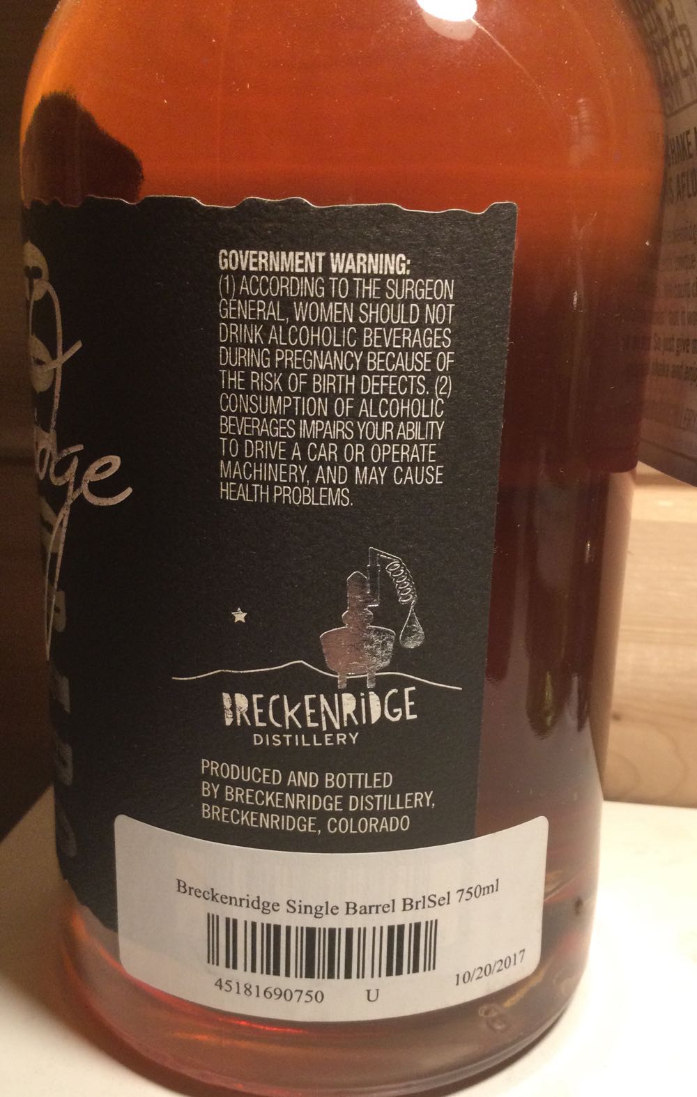 Breckinridge Reserve Blend - Breckenridge Distillery (750 mL) alcohol collectible [Barcode 451816907500] - Main Image 2