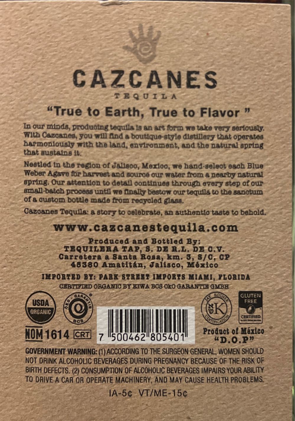 Cazcanes No. 7 Blanco Tequila 750ml No.7 750ml No 80 Proof 750 Ml Liquor - Tequilera Tap,S.DEHlD (750 mL) alcohol collectible [Barcode 7500462805401] - Main Image 2