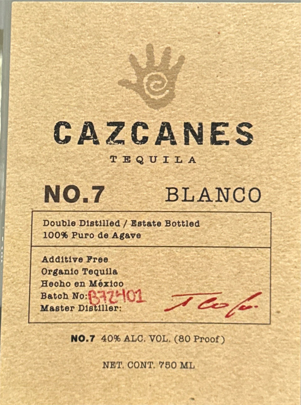 Cazcanes No. 7 Blanco Tequila 750ml No.7 750ml No 80 Proof 750 Ml Liquor - Tequilera Tap,S.DEHlD (750 mL) alcohol collectible [Barcode 7500462805401] - Main Image 3