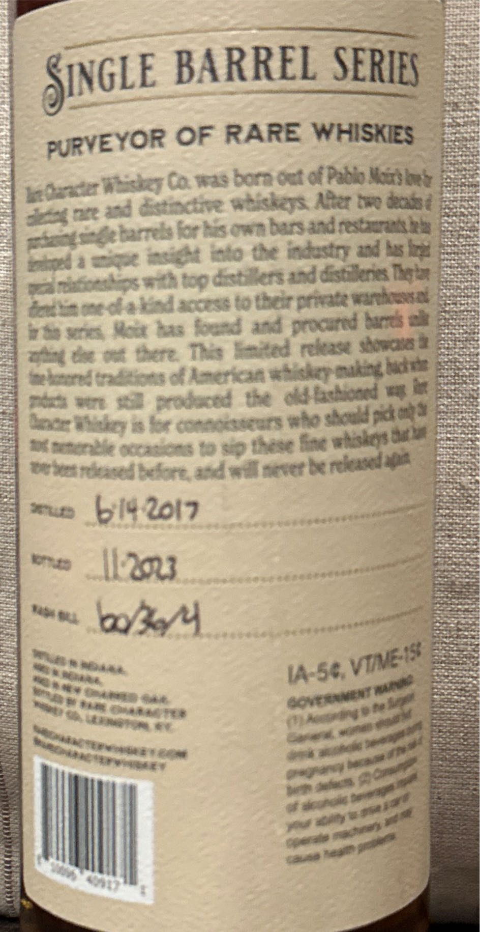 Rare Character Single Barrel - Rare Character Whiskey Co (750 mL) alcohol collectible [Barcode 810096409171] - Main Image 4
