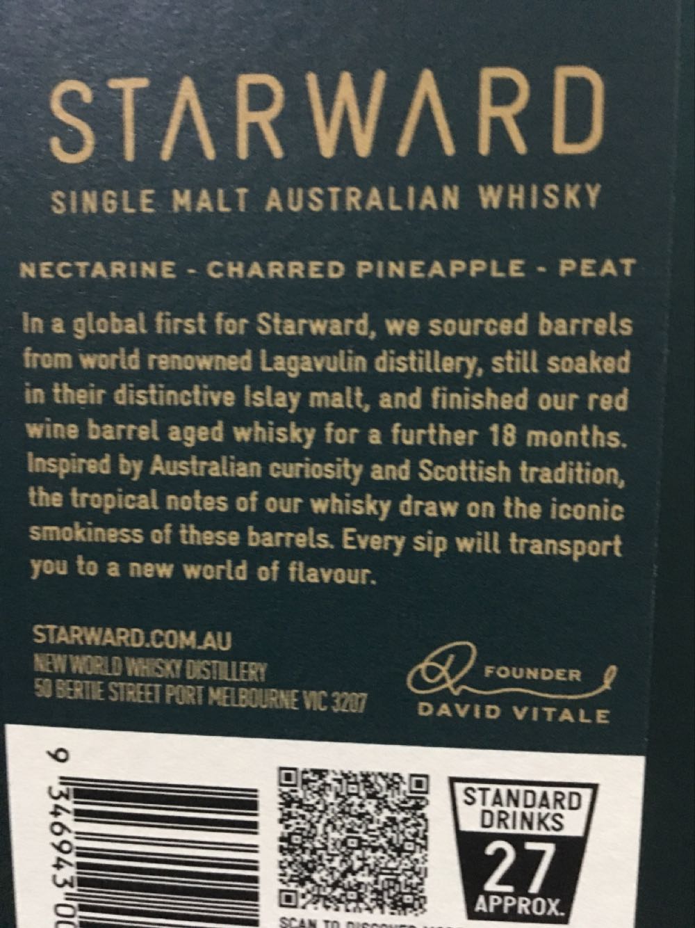Starward Lagavulin Cask And  (700 mL) alcohol collectible [Barcode 9346943002598] - Main Image 3