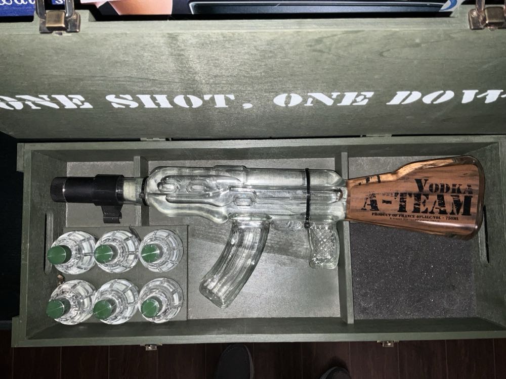 A-Team Vodka Rifle Set With 6 Grenades - Wooden Ammo Box - Aiko Importers (750 mL) alcohol collectible [Barcode 637405966190] - Main Image 4