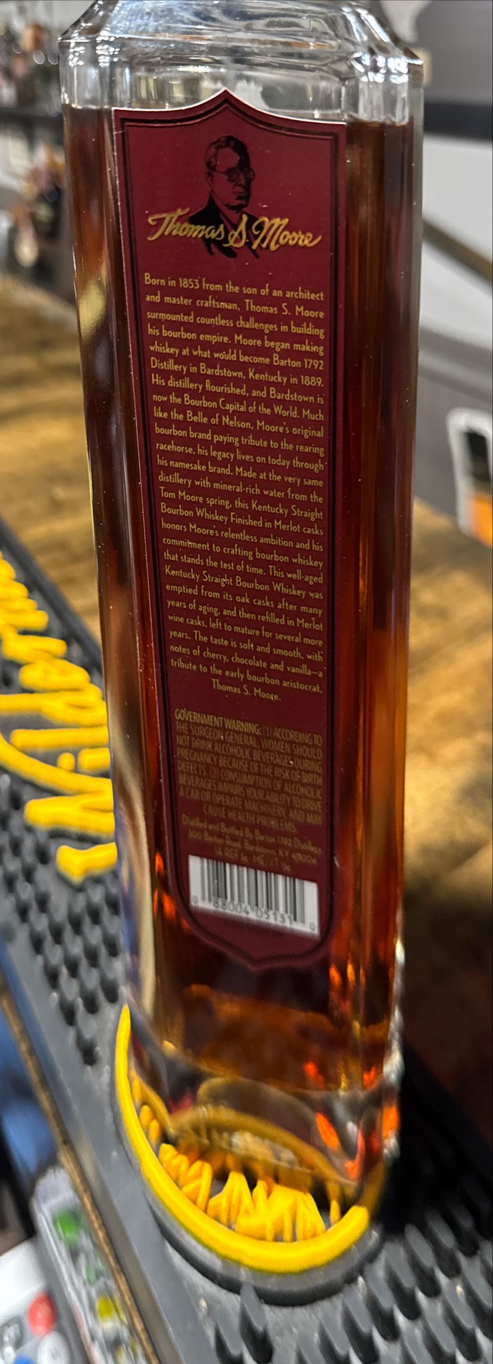 Thomas S. Moore Merlot Cask Finish Bourbon - Barton 1792 Distillery, Bardstown, KY (750 mL) alcohol collectible [Barcode 088004051310] - Main Image 2