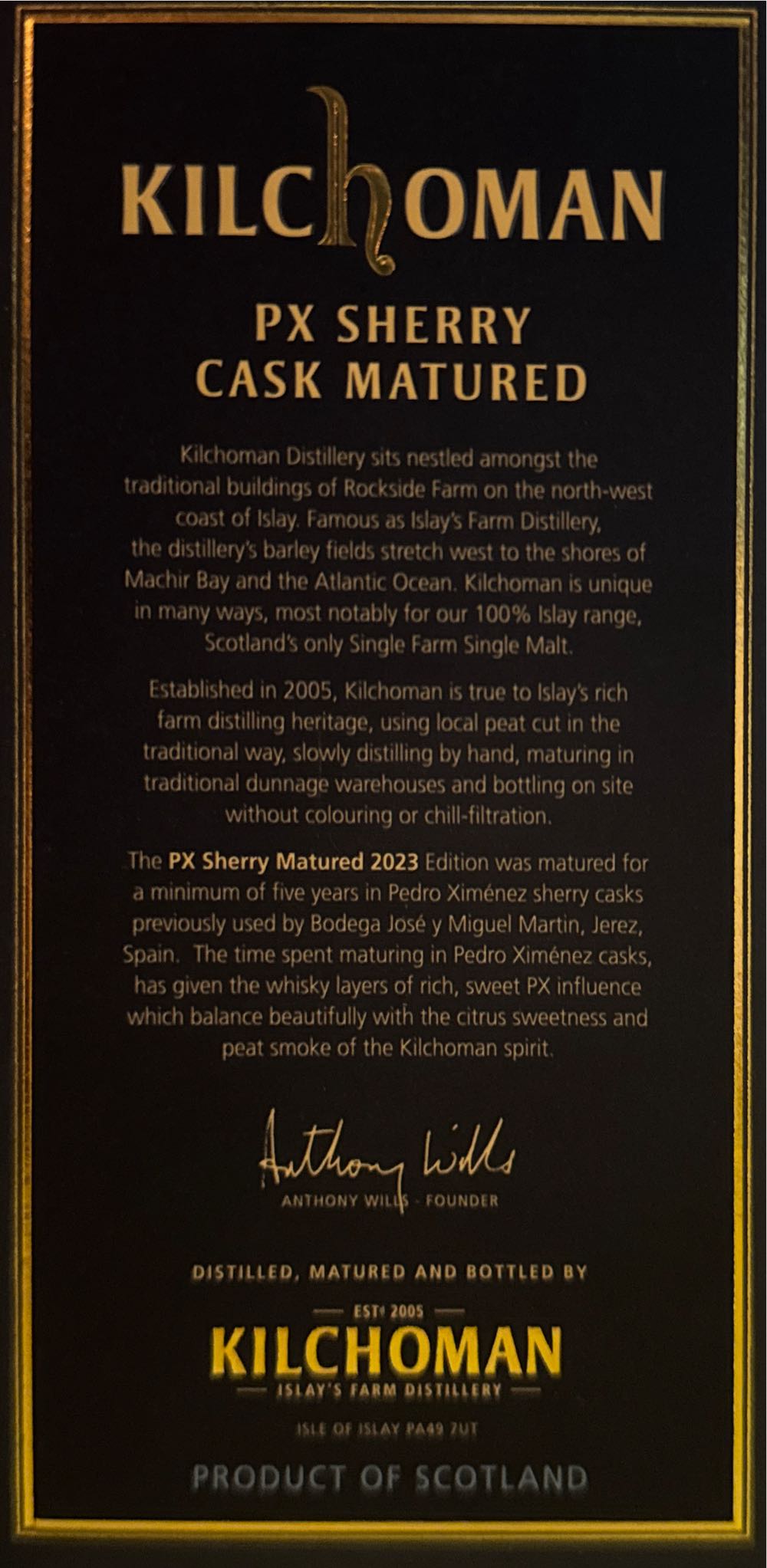 Kilchoman Px Sherry Cask Matured Edition  2023 - Kilchoman Distillery (700 mL) alcohol collectible [Barcode 5060210707019] - Main Image 2