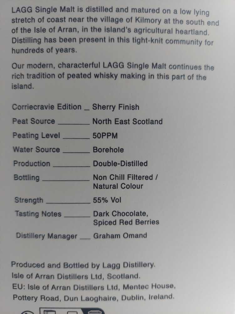Lagg Corriecravie Edition Sherry Finish Cask - Lagg Distillery (700 mL) alcohol collectible [Barcode 5060044487194] - Main Image 4