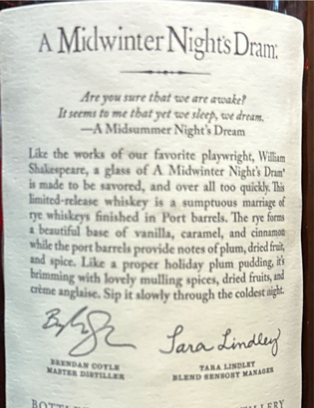 A Midwinter Night’s Dram Act 12 Scene 7 - High West Distillery (750 mL) alcohol collectible [Barcode 854396005190] - Main Image 3