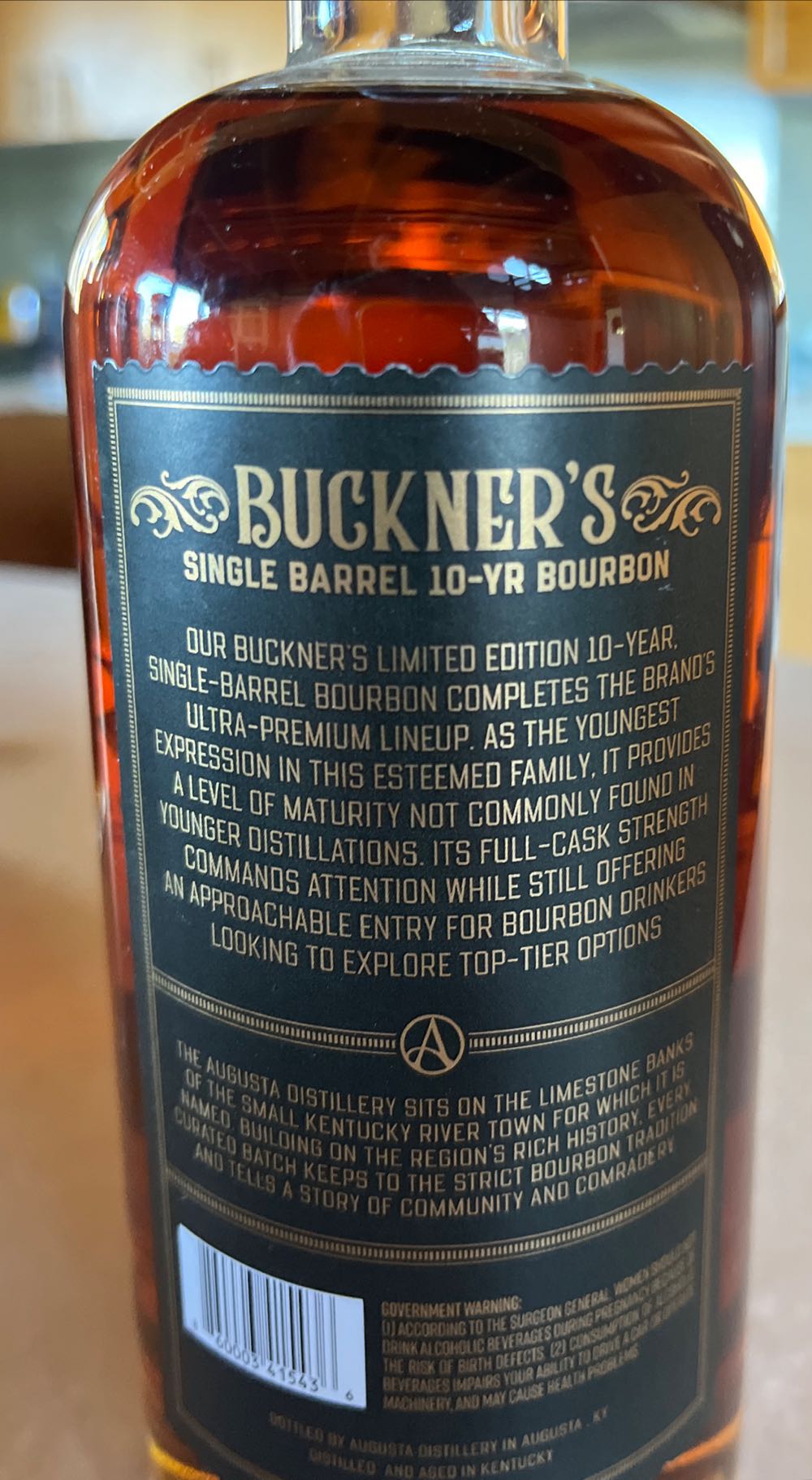 Buckner’s 10 Year Old Single Barrel 60.9  (750 mL) alcohol collectible [Barcode 860003415436] - Main Image 2