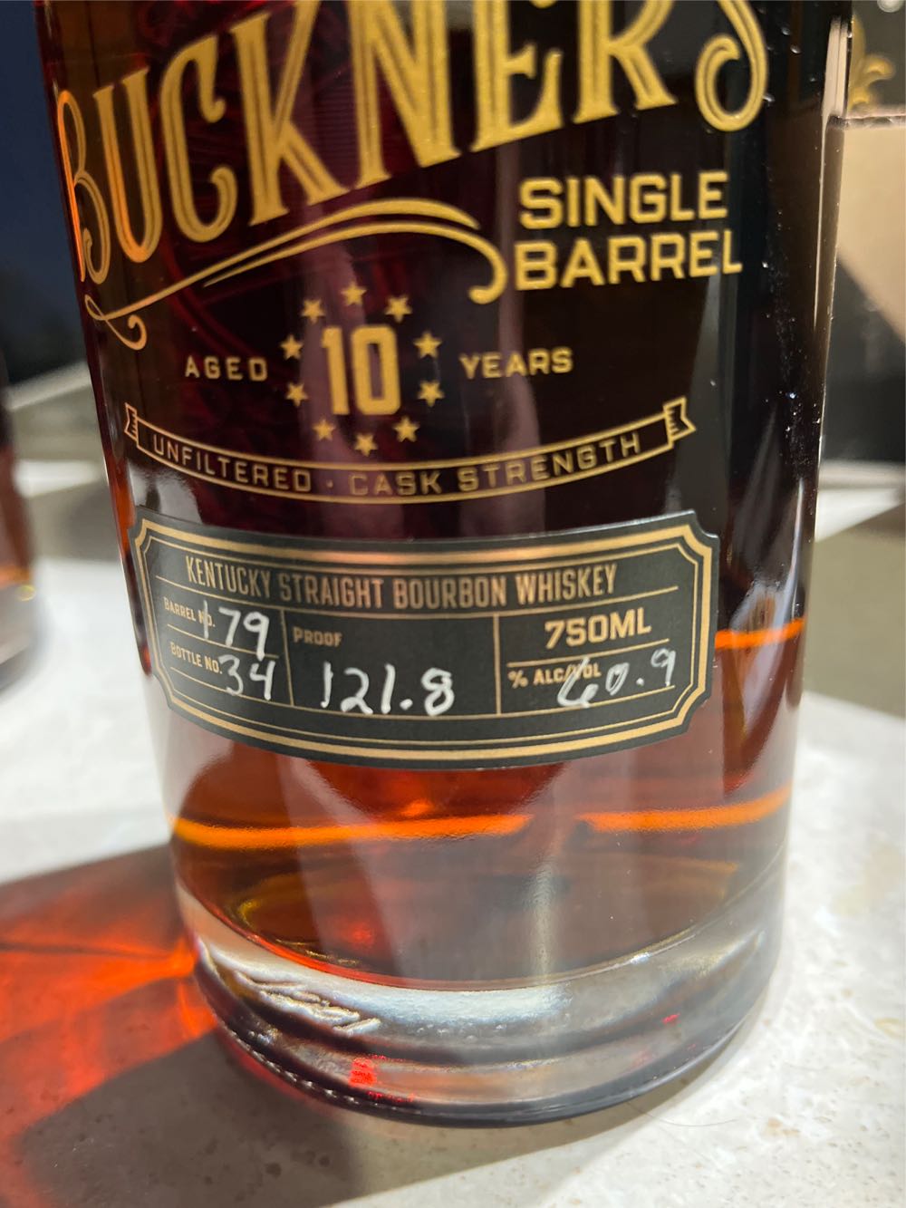 Buckner’s 10 Year Old Single Barrel 60.9  (750 mL) alcohol collectible [Barcode 860003415436] - Main Image 3