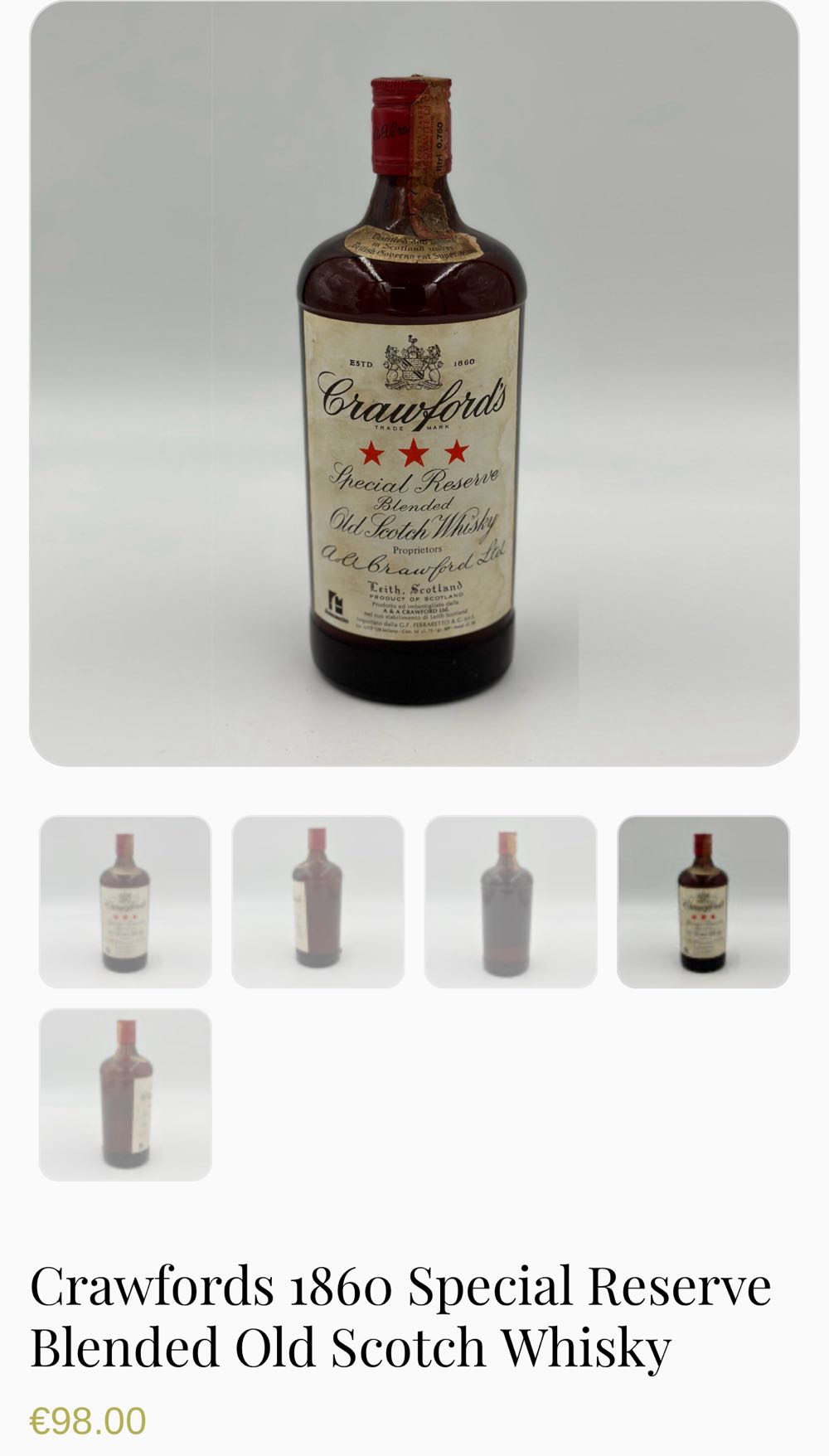 Crawford’s Special Reserve Imp FERRARETTO - Crawford alcohol collectible - Main Image 3