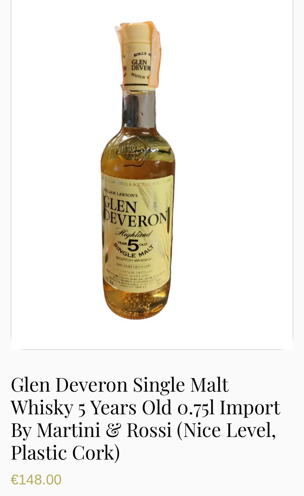 Glen Deveron 5yo Imp MARTINI E ROSSI - Macduff Distillery alcohol collectible - Main Image 3
