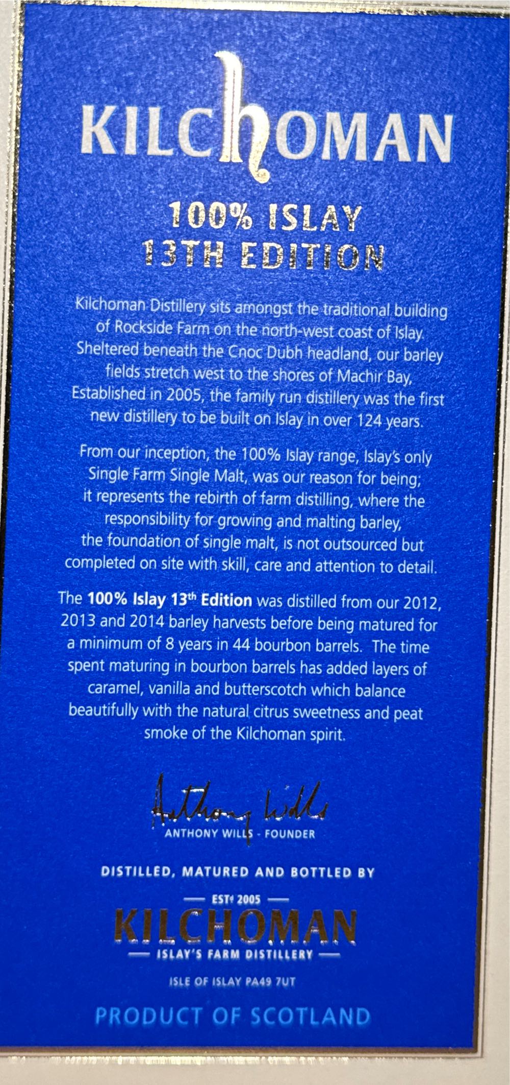 Kilchoman 100% Islay “13th Edition” - Kilchoman Distillery (700 mL) alcohol collectible [Barcode 5060210707026] - Main Image 2