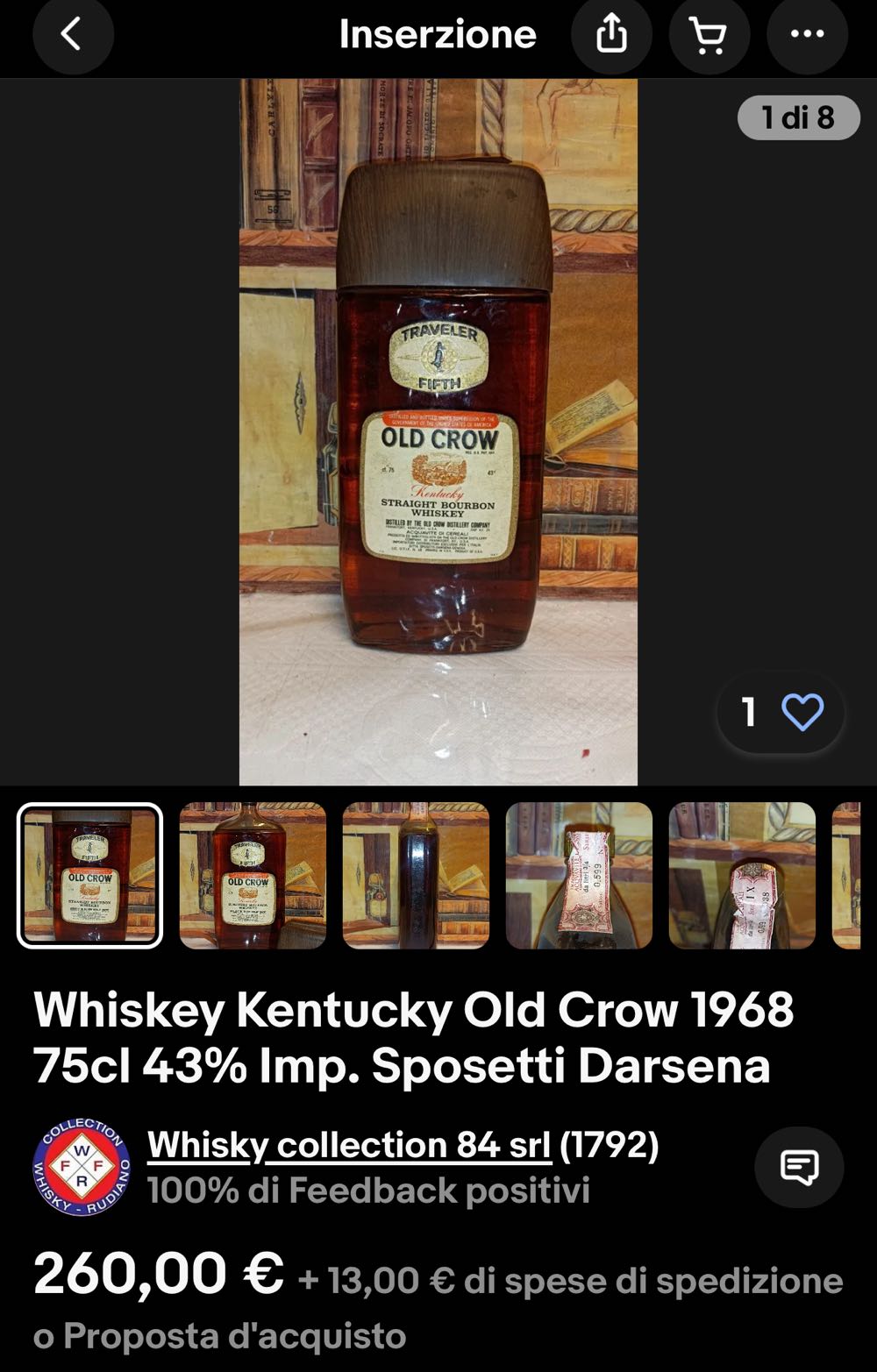 Old Crow Traveler Fifth 5yo 67 Imp SPOSETTI - Old Crow Distillery Co. alcohol collectible - Main Image 3