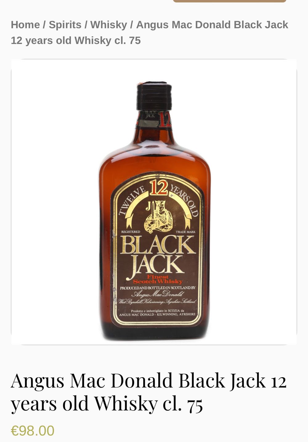 Black Jack 12yo - Angus Mac Donald alcohol collectible - Main Image 3