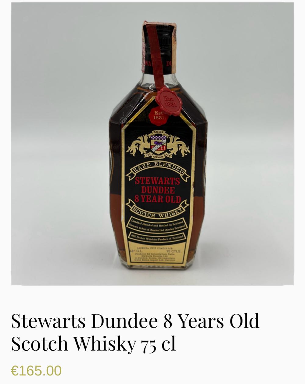 Stewarts Dundee 8yo Imp REINA - Stewart & Son Of Dundee ltd alcohol collectible - Main Image 4