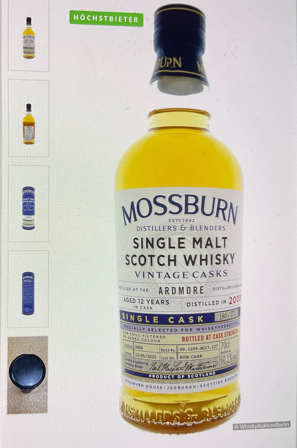 Mossburn Vintage Single Cask No. 137 Ardmore  (700 mL) alcohol collectible [Barcode 5060033847381] - Main Image 2