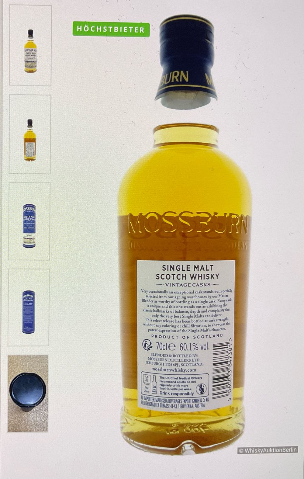 Mossburn Vintage Single Cask No. 137 Ardmore  (700 mL) alcohol collectible [Barcode 5060033847381] - Main Image 3