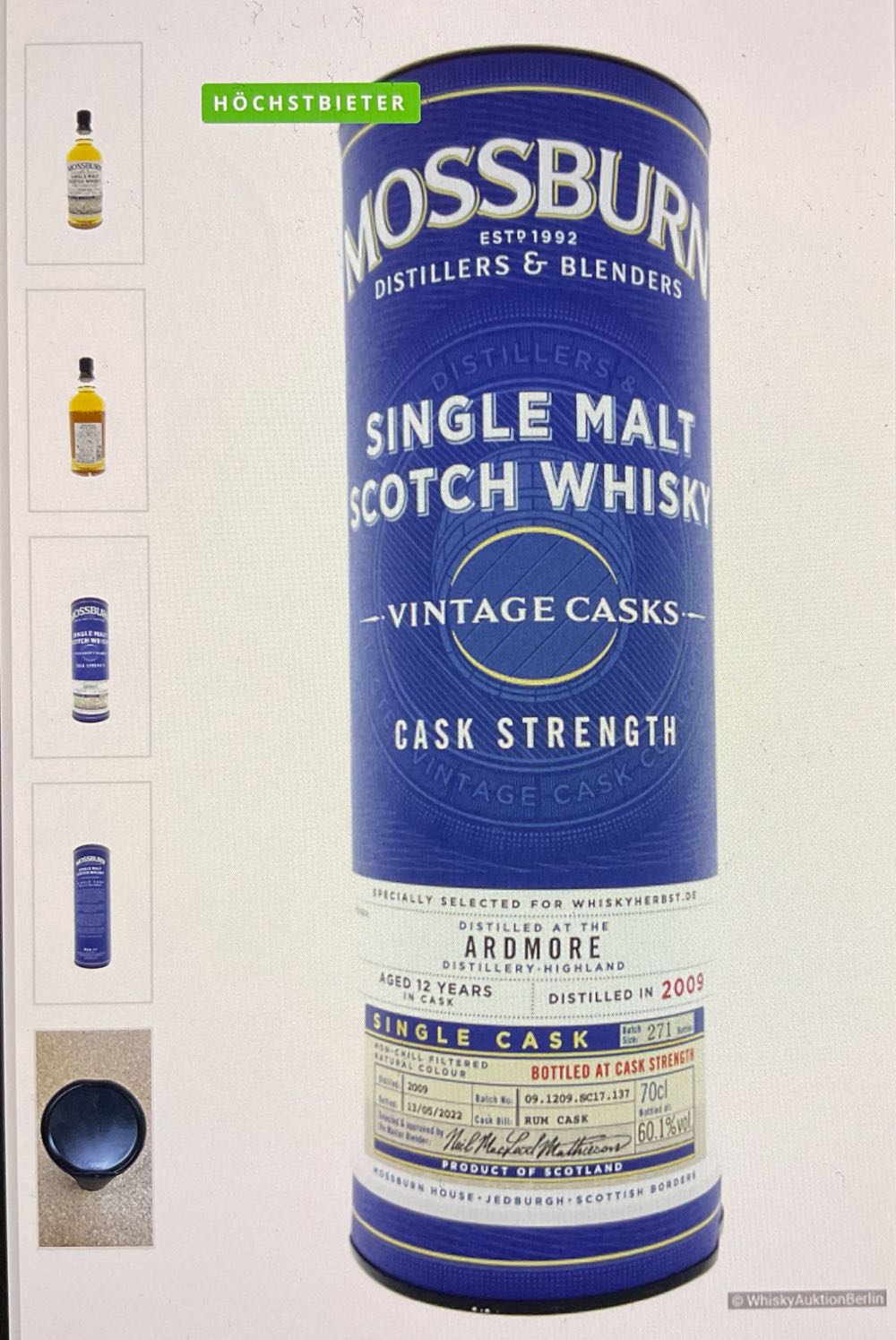 Mossburn Vintage Single Cask No. 137 Ardmore  (700 mL) alcohol collectible [Barcode 5060033847381] - Main Image 4