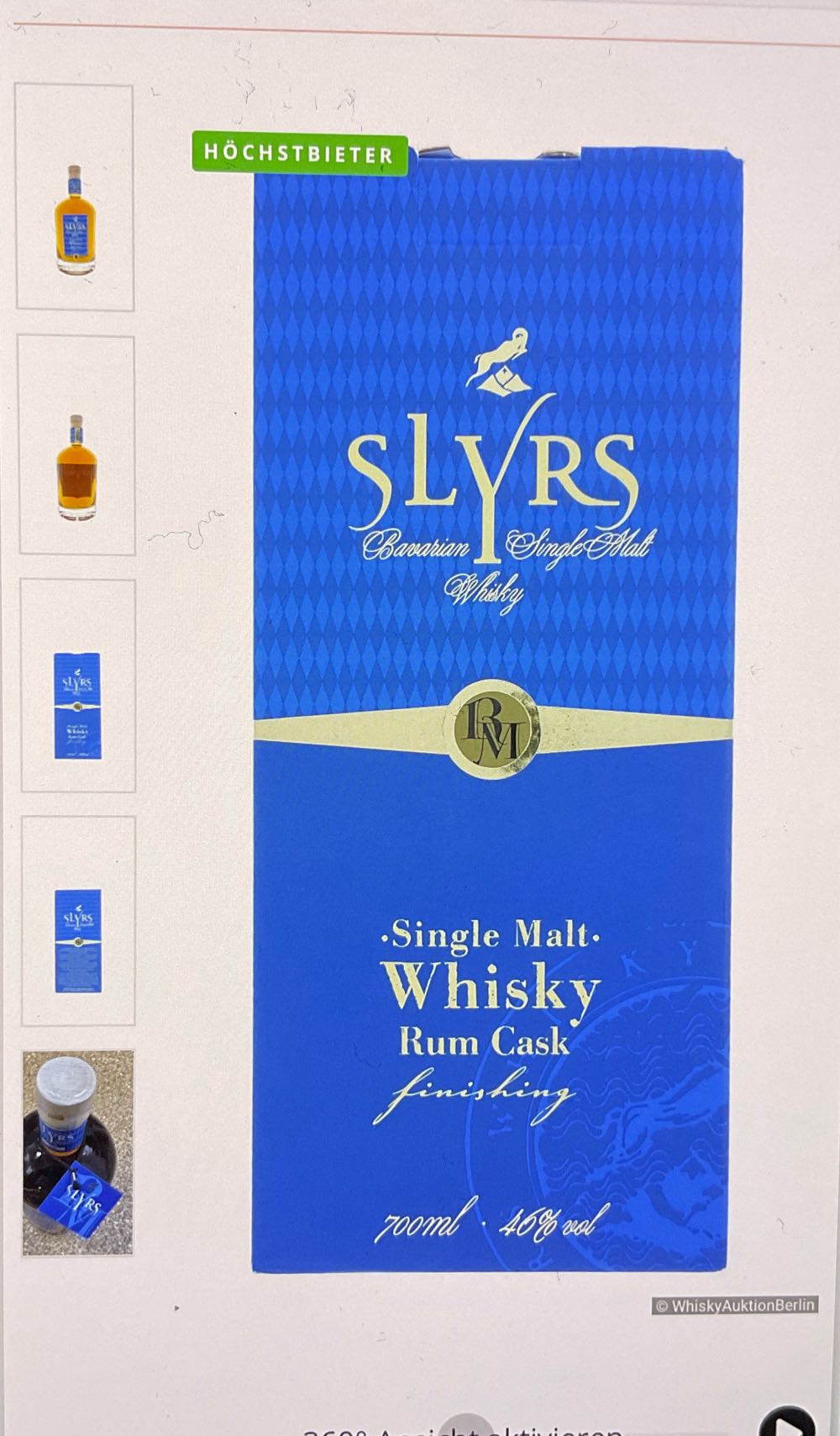 Slyrs Single Malt Whisky Rum Cask Finishing 0.7l - Slyrs (700 mL) alcohol collectible [Barcode 4250826902224] - Main Image 3