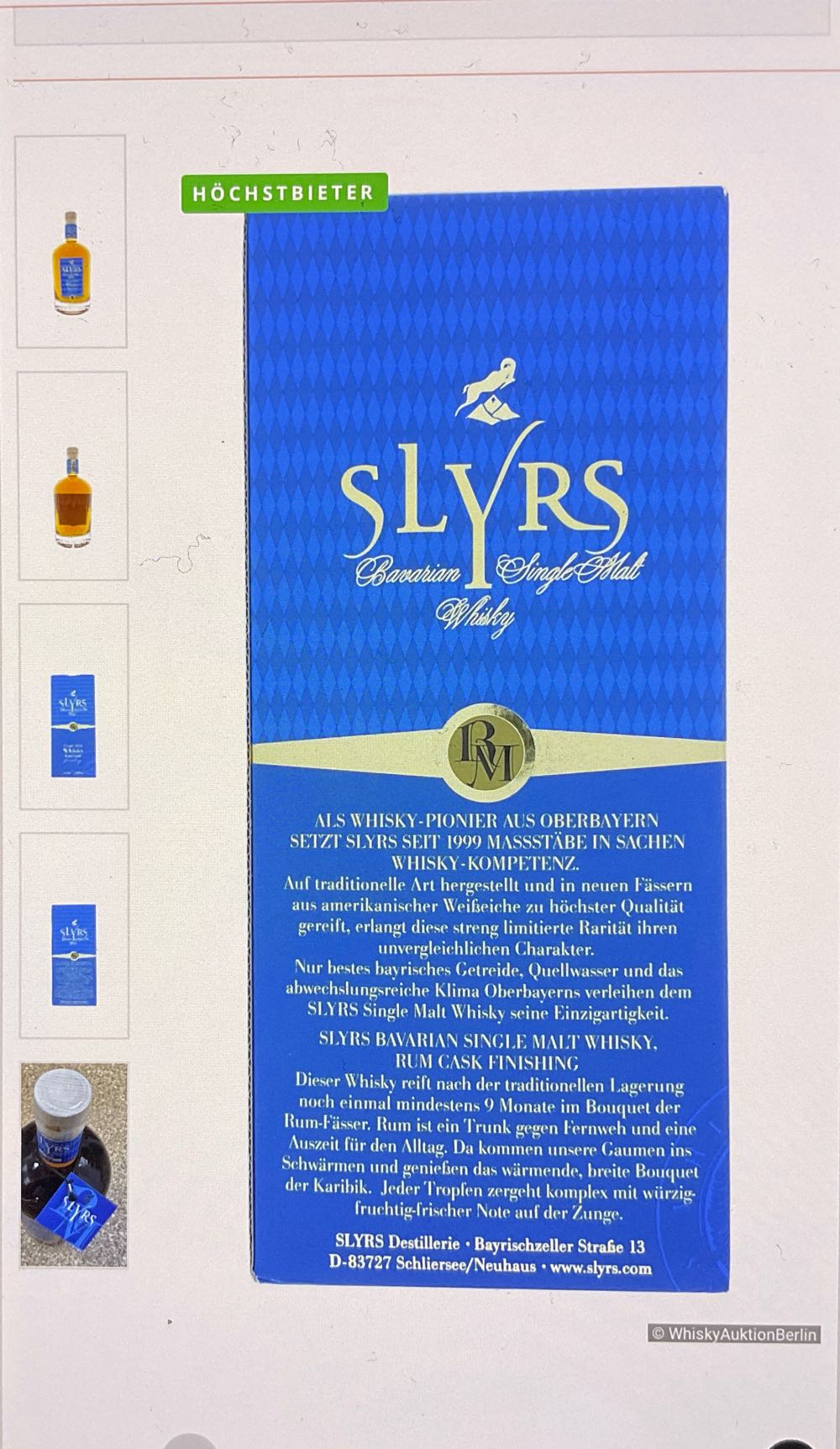 Slyrs Single Malt Whisky Rum Cask Finishing 0.7l - Slyrs (700 mL) alcohol collectible [Barcode 4250826902224] - Main Image 4