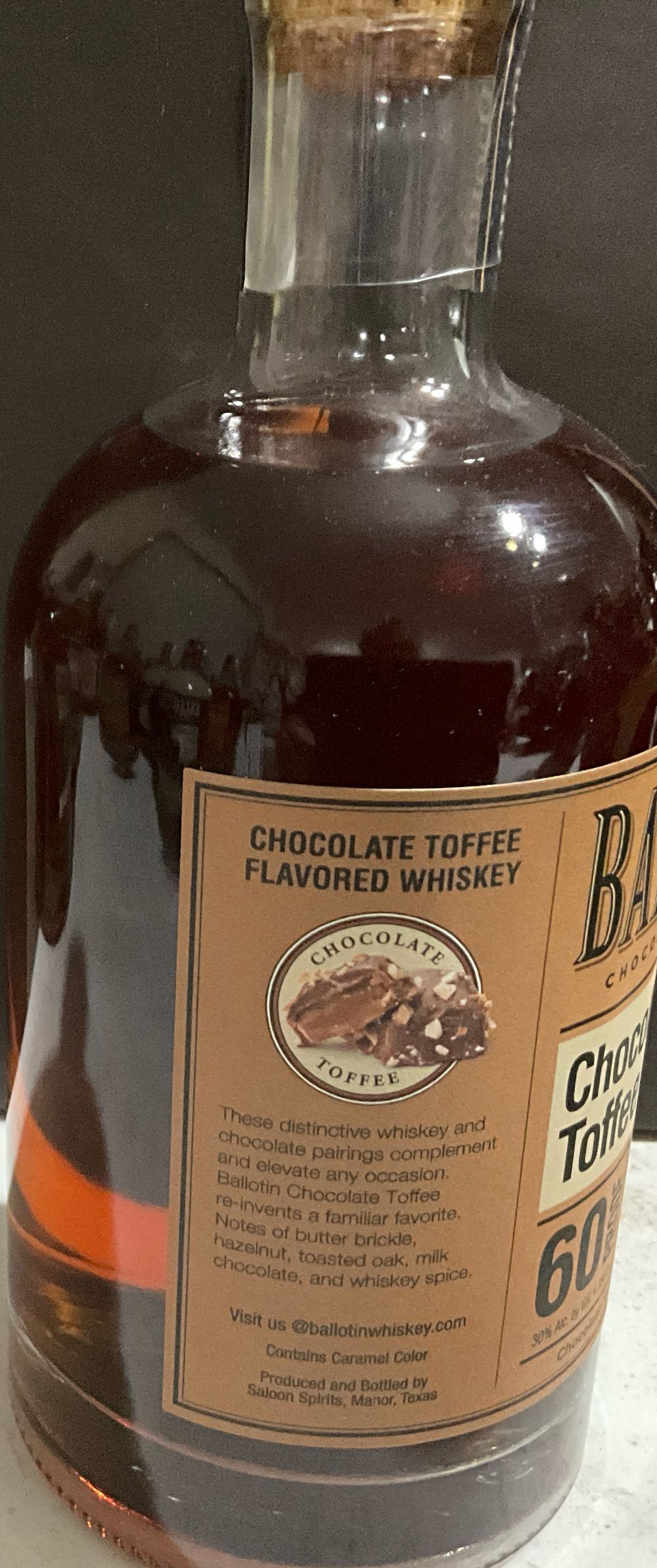 Ballotin Chocolate Toffee Flavored Whiskey - Saloon Spirits (750 mL) alcohol collectible [Barcode 854443006323] - Main Image 3