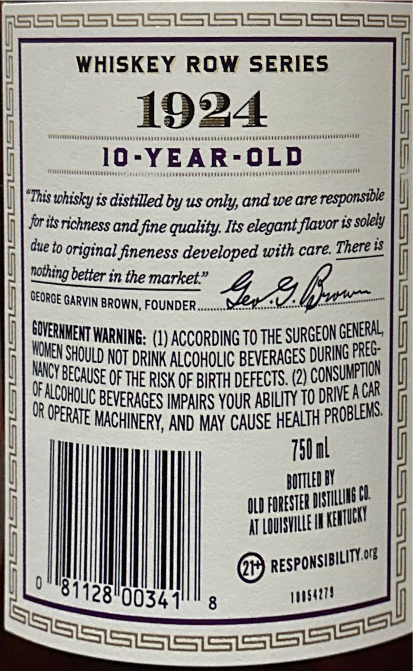 Old Forester 1924 - Old Forester Distilling Co. (750 mL) alcohol collectible [Barcode 081128003418] - Main Image 3