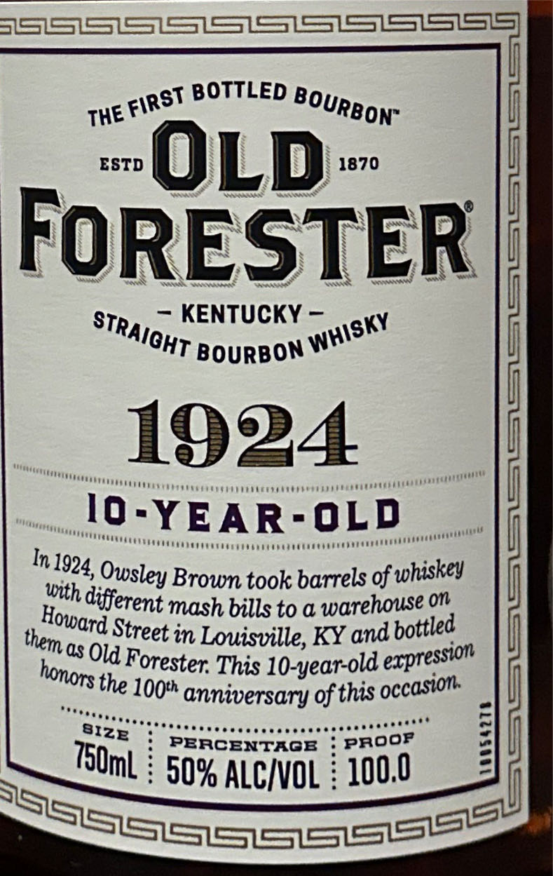 Old Forester 1924 - Old Forester Distilling Co. (750 mL) alcohol collectible [Barcode 081128003418] - Main Image 4