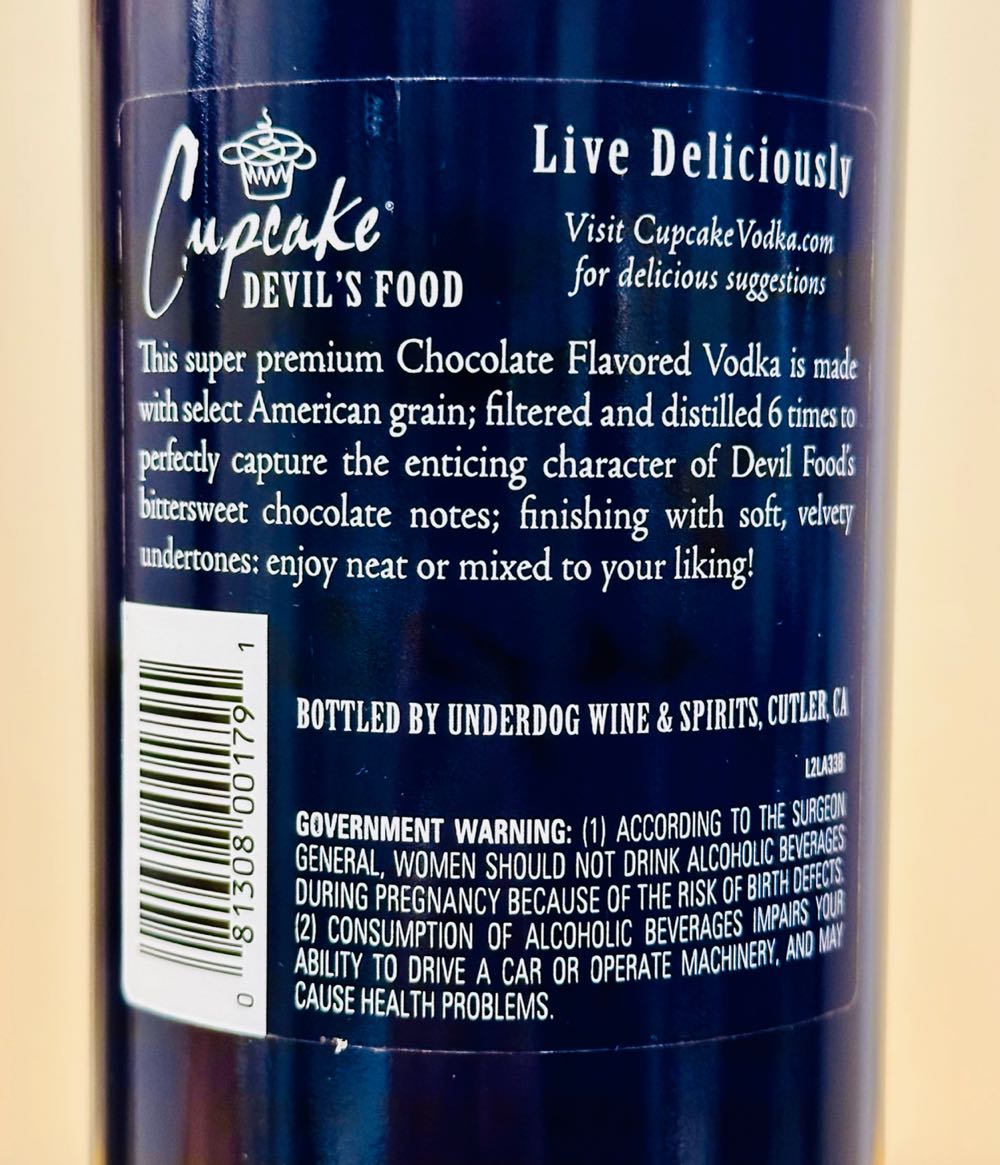 Cupcake Chocolate Flavored Vodka - Underdog Wine & Spirits, Cutler, CA (750 mL) alcohol collectible [Barcode 081308001791] - Main Image 2