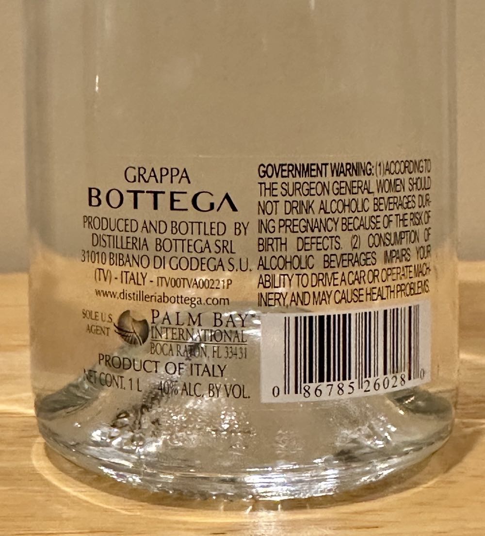 Bottega Grappa Bianca Aldo 750ml Ezwine - Distilleria Bottega SRL, Italy (1 L) alcohol collectible [Barcode 086785260280] - Main Image 3