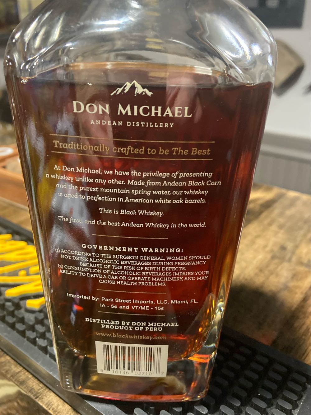 Black Whiskey Andean Black Corn - Don Michael Andean Distillery (750 mL) alcohol collectible [Barcode 816136027107] - Main Image 2