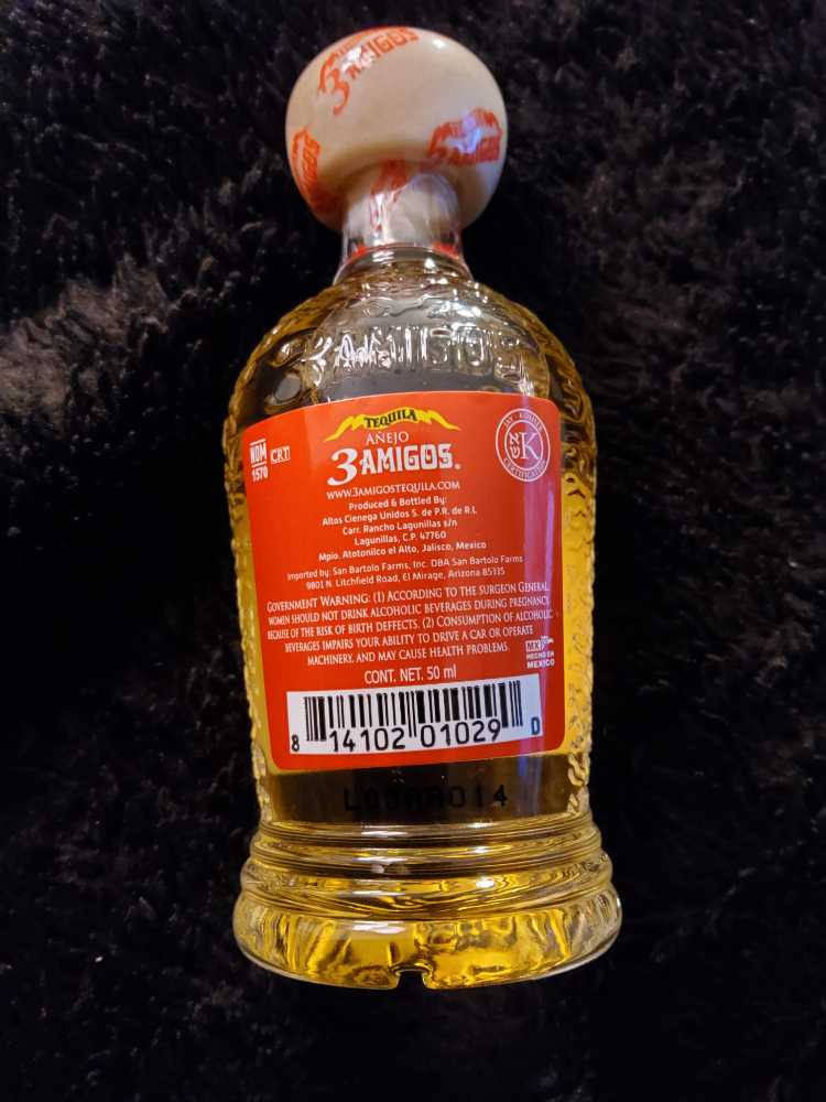 3 Amigos Anejo Tequila - Altos Cienega Unidos (50 mL) alcohol collectible [Barcode 814102010290] - Main Image 2