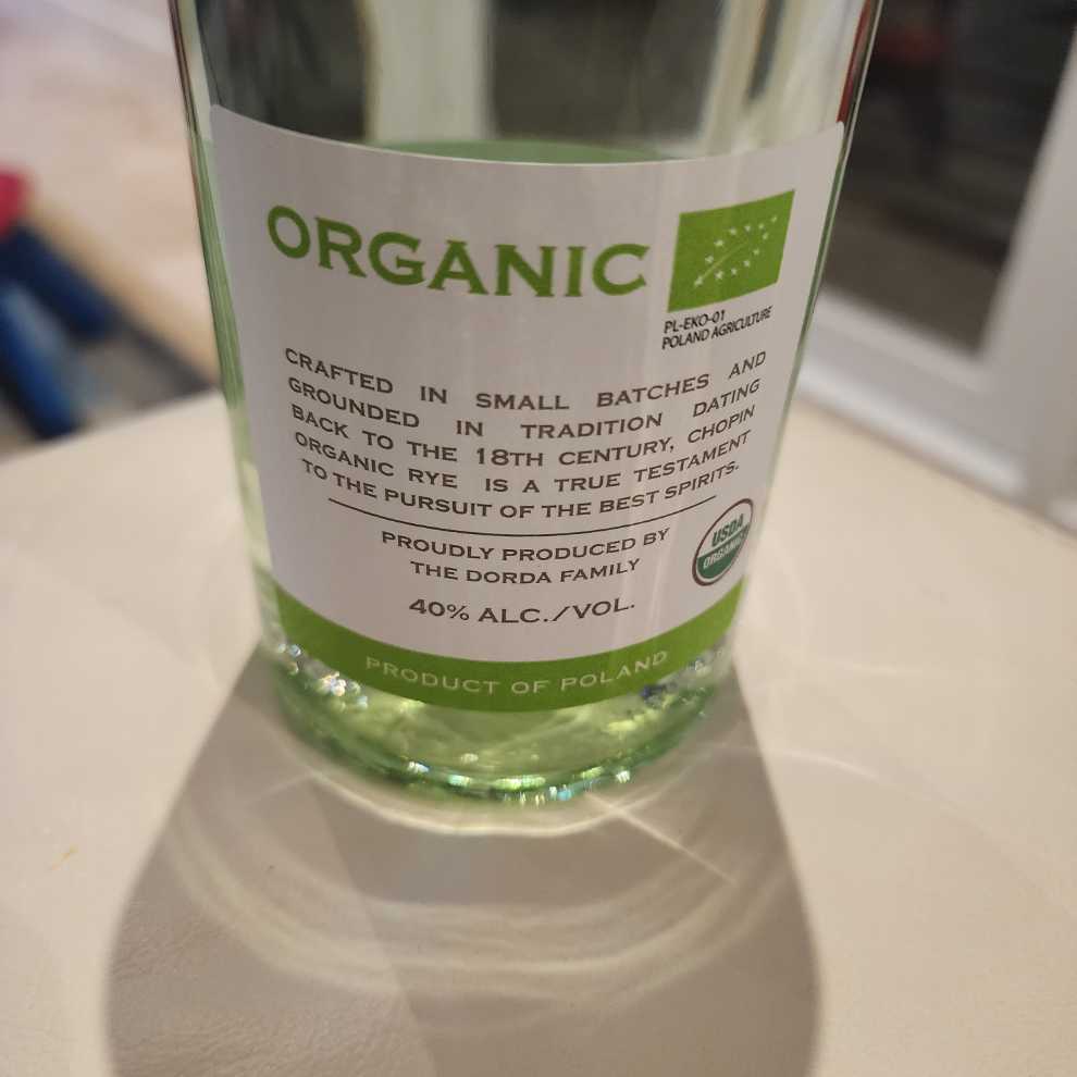 Chopin Rye Vodka Organic - Chopin alcohol collectible [Barcode 852935001962] - Main Image 2