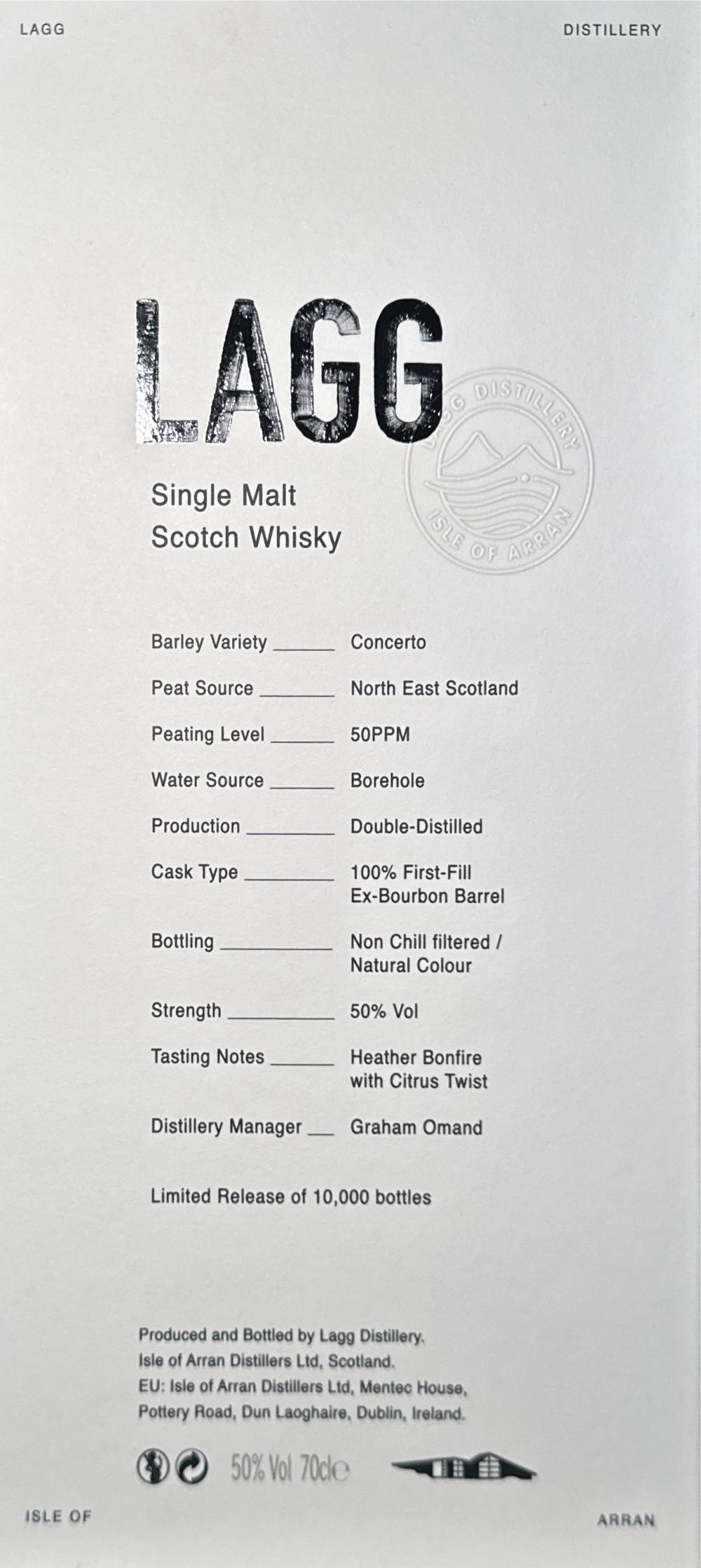Lagg Inaugural Release Batch 1 (2025) - Lagg Distillery (700 mL) alcohol collectible [Barcode 5060044485992] - Main Image 2