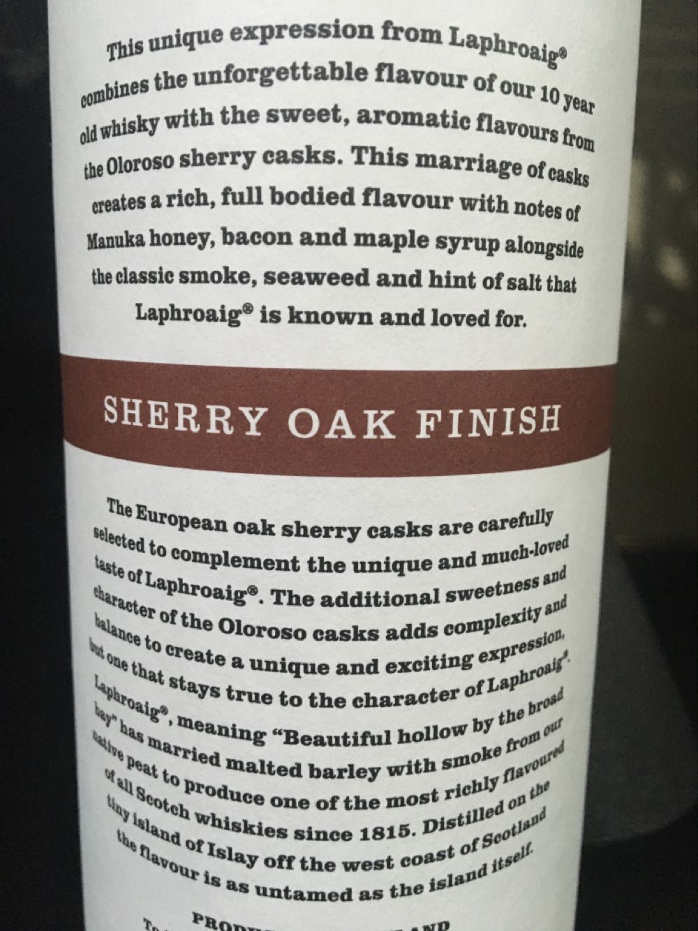 Laphroaig 10 Years Sherry Oak Finish - Laphroaig Distillery (700 mL) alcohol collectible [Barcode 5010019640321] - Main Image 4